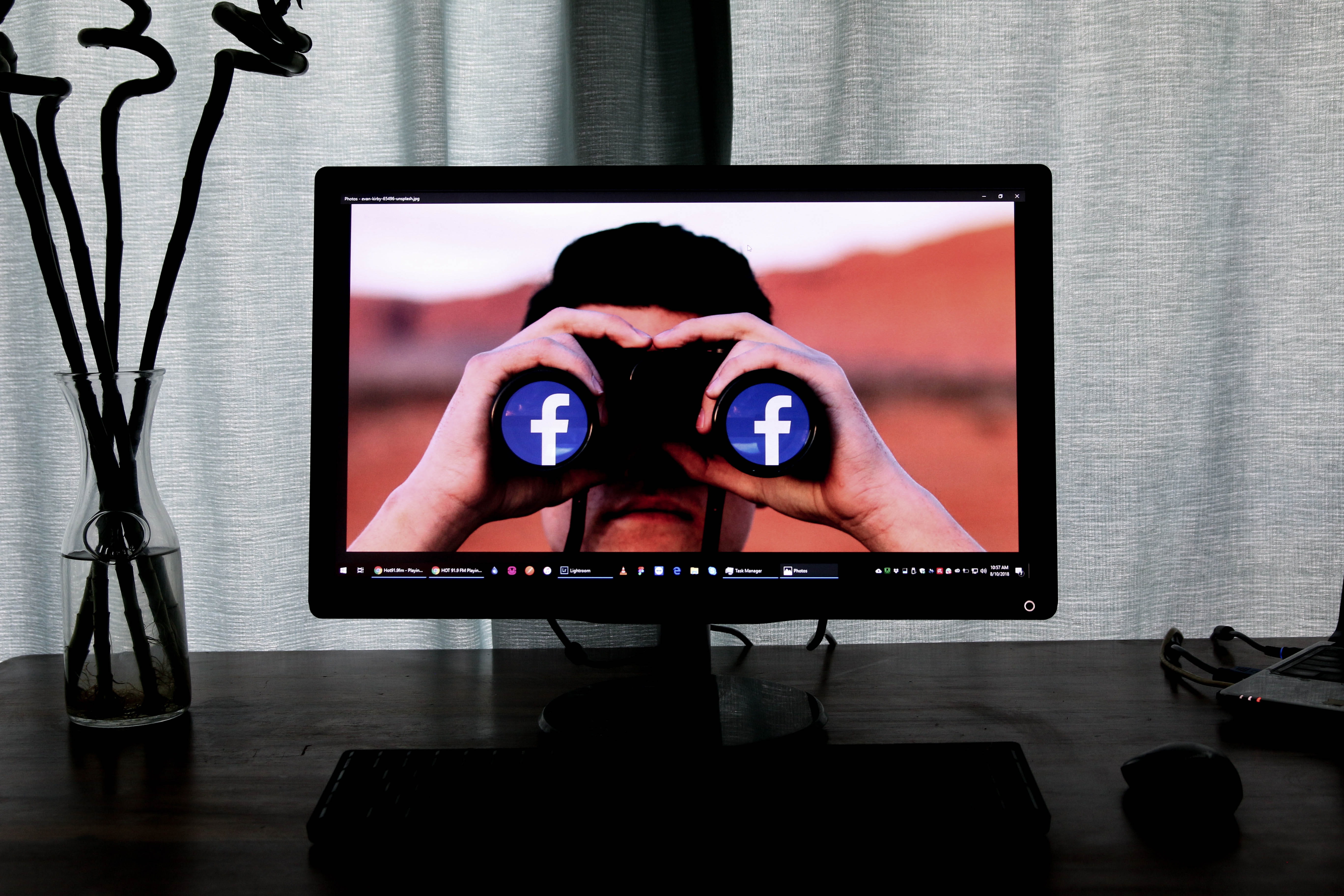 using, delete facebook, desktop, adult, computer equipment, indoors, modern design, table, people, furniture, privacy, facebook, vase, minimal, HD Wallpaper