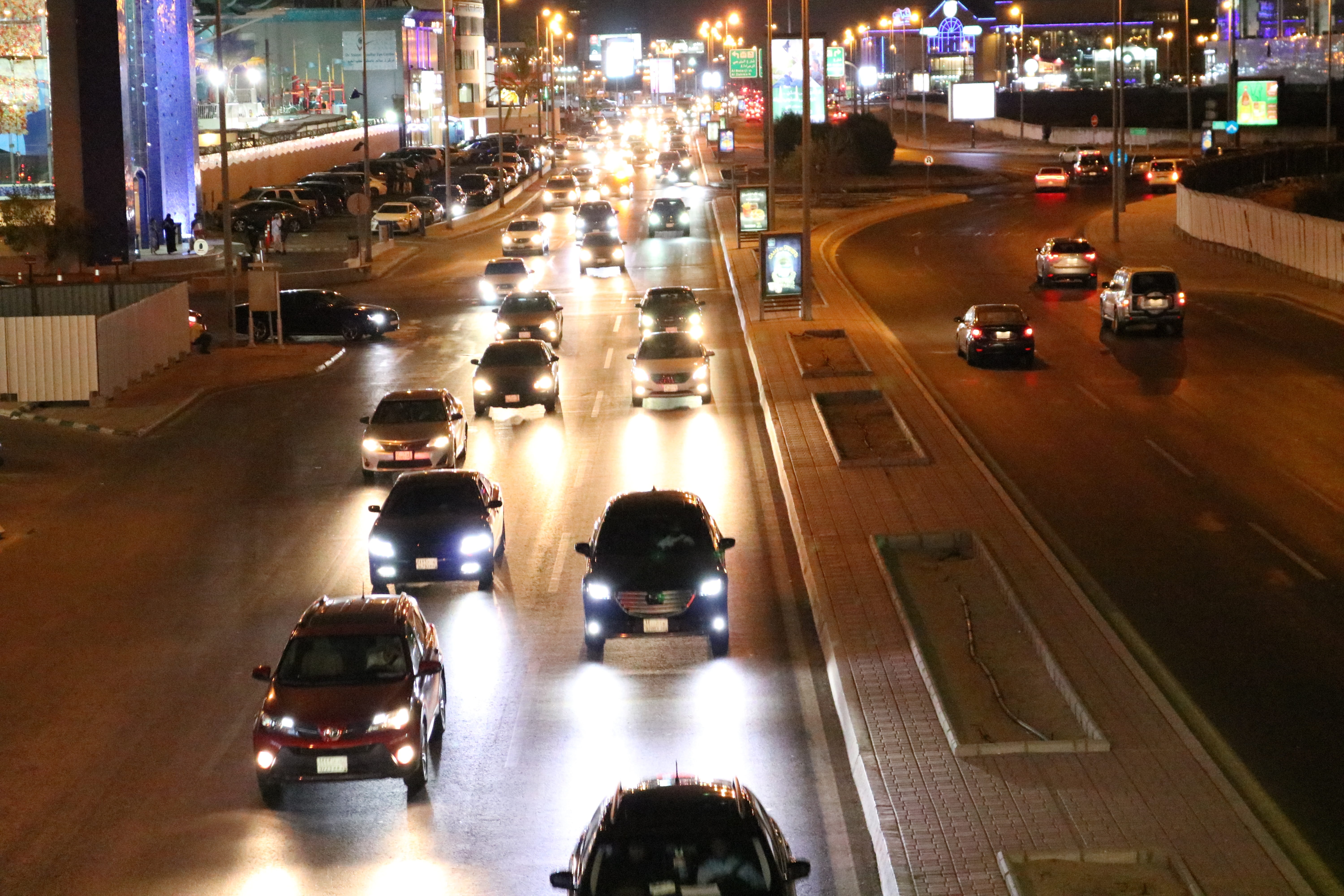 jeddah, high angle view, motion, architecture, mode of transportation, 5K, road, motor vehicle, illuminated, land vehicle, on the move, transportation, HD Wallpaper