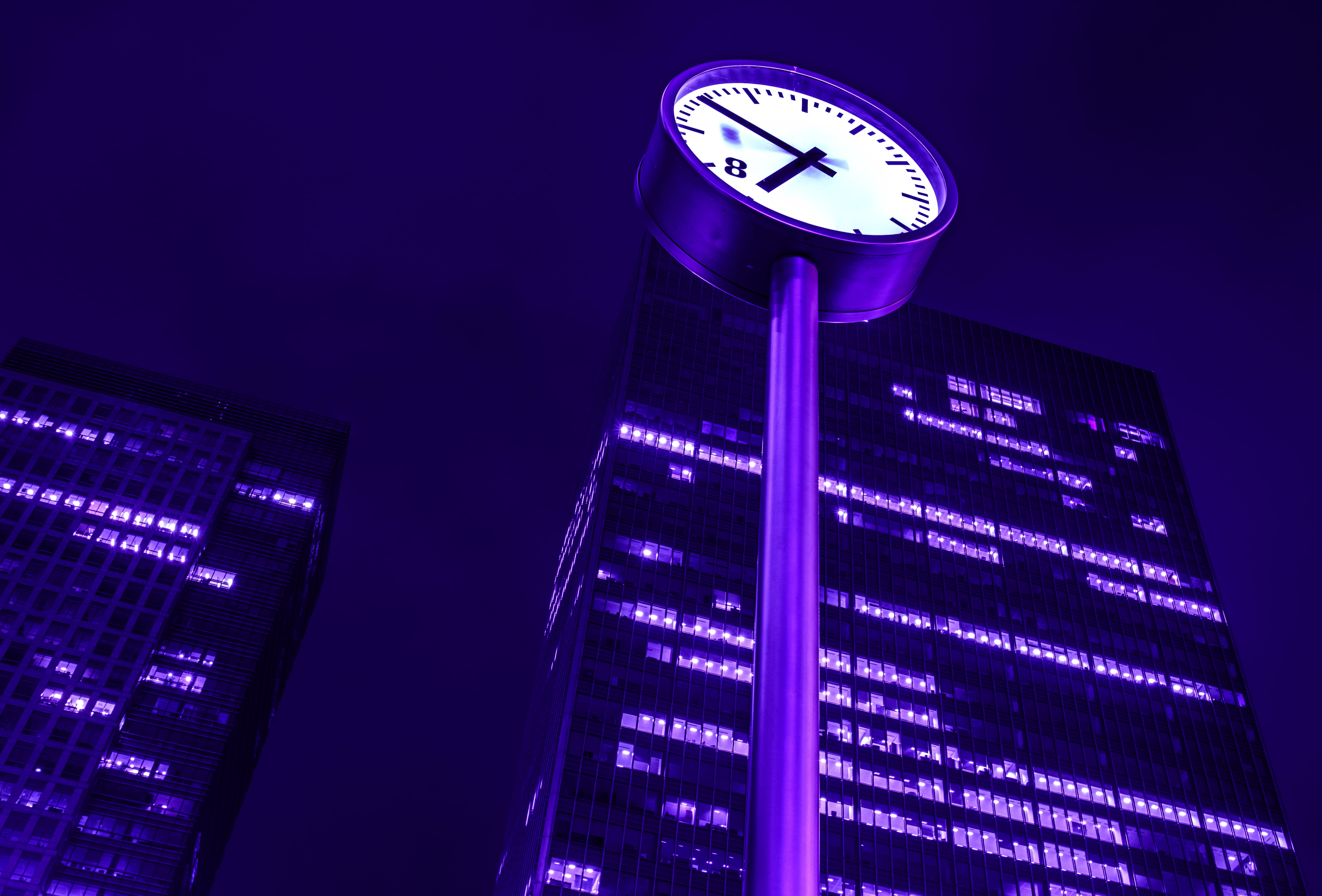 communication, built structure, urban, architecture, rise, near, warehouse, business, town, wristwatch, clock, clock face, lamp post, post, night, downtown, HD Wallpaper