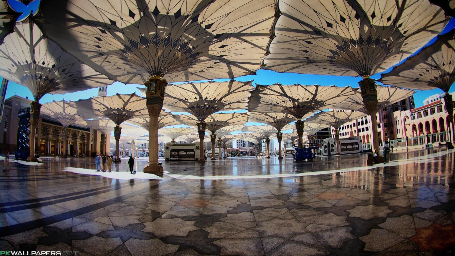 nature and landscapes, saudia, malls, granit, umberellas, 1080P, umbrellas, arabia, mall, people, HD Wallpaper