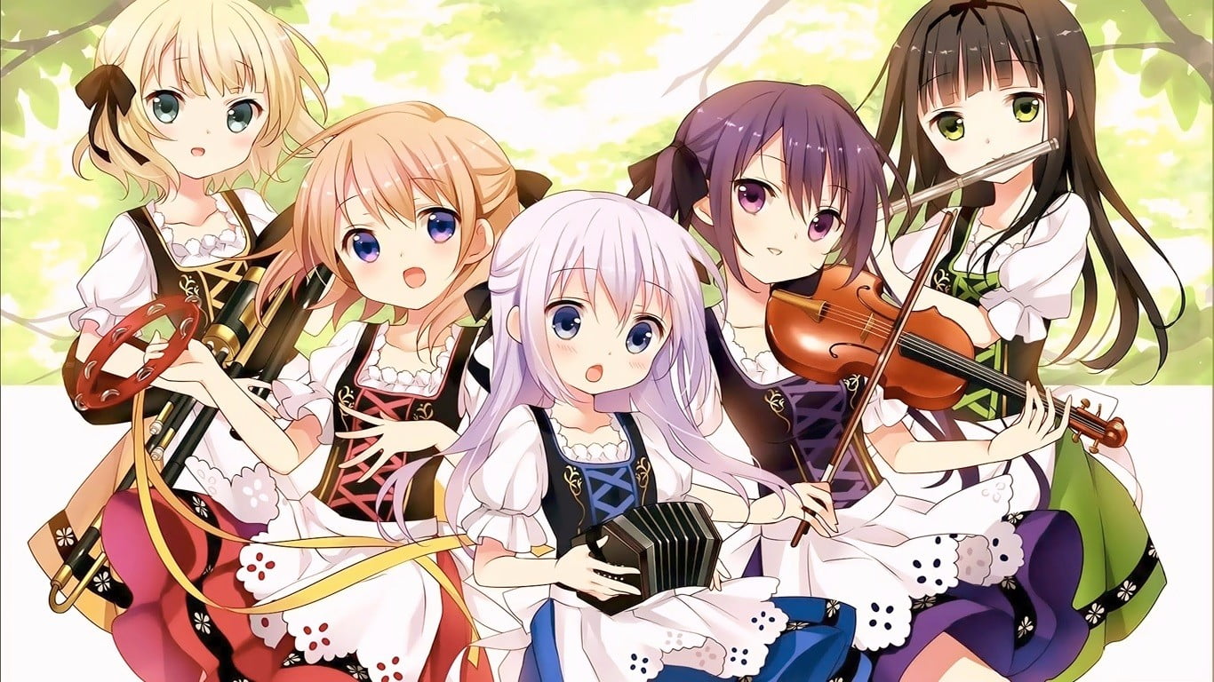 no people, female, 720P, large group of objects, Gochuumon wa Usagi Desu ka?, representation, high angle view, variation, toy, outdoors, playing, five, HD Wallpaper