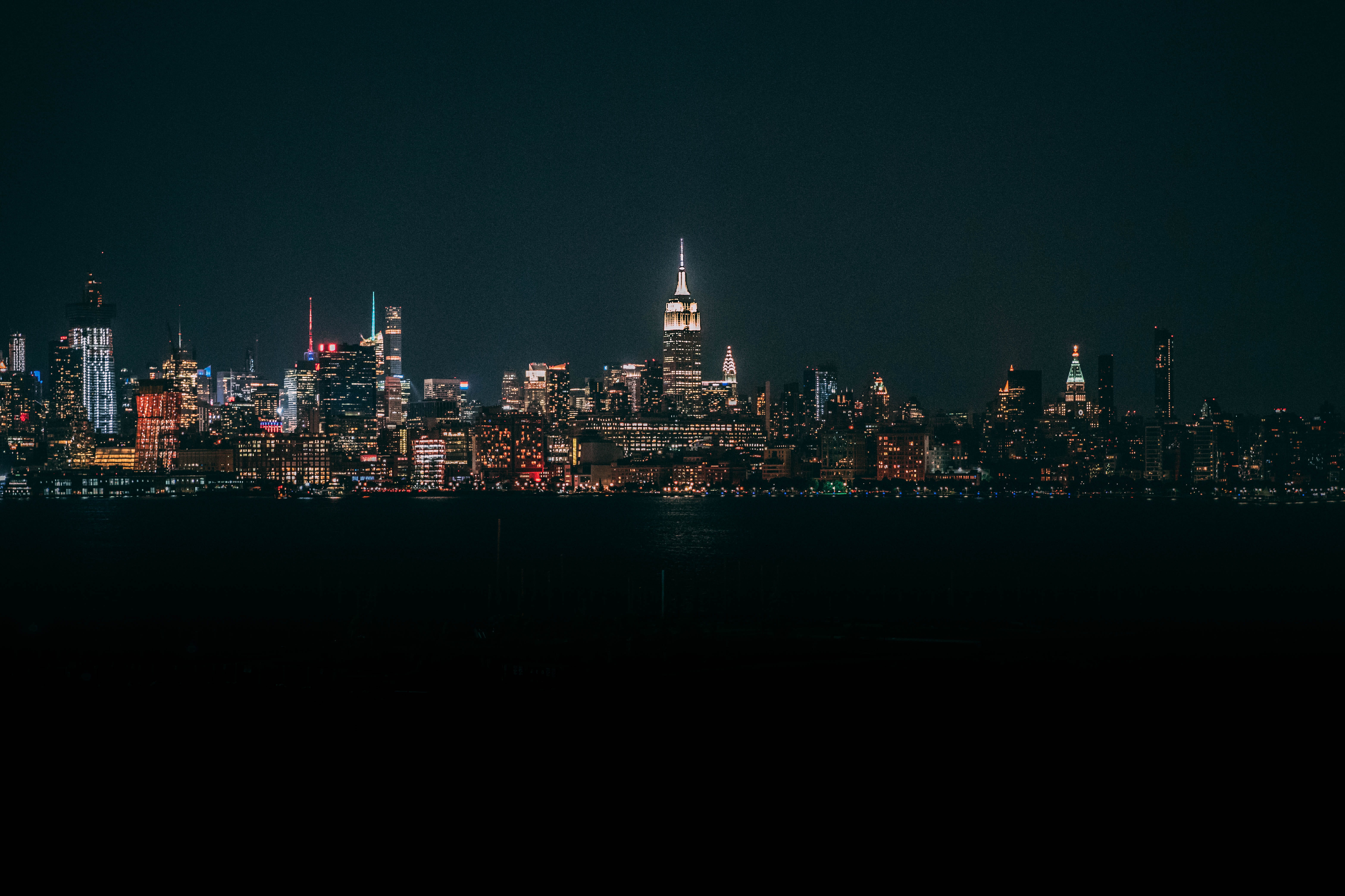nyc, urban Scene, night life, office Building, manhattan, uSA, water, new York City, famous Place, illuminated, sky, light, travel, built Structure, sunset, HD Wallpaper