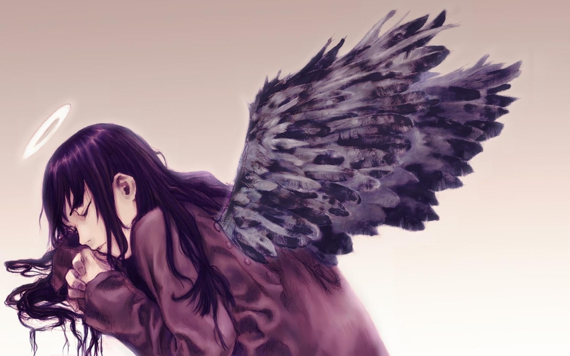 anime, anime girls, Halo, Haibane Renmei, Reki (Haibane Renmei), 1080P, black, HD Wallpaper