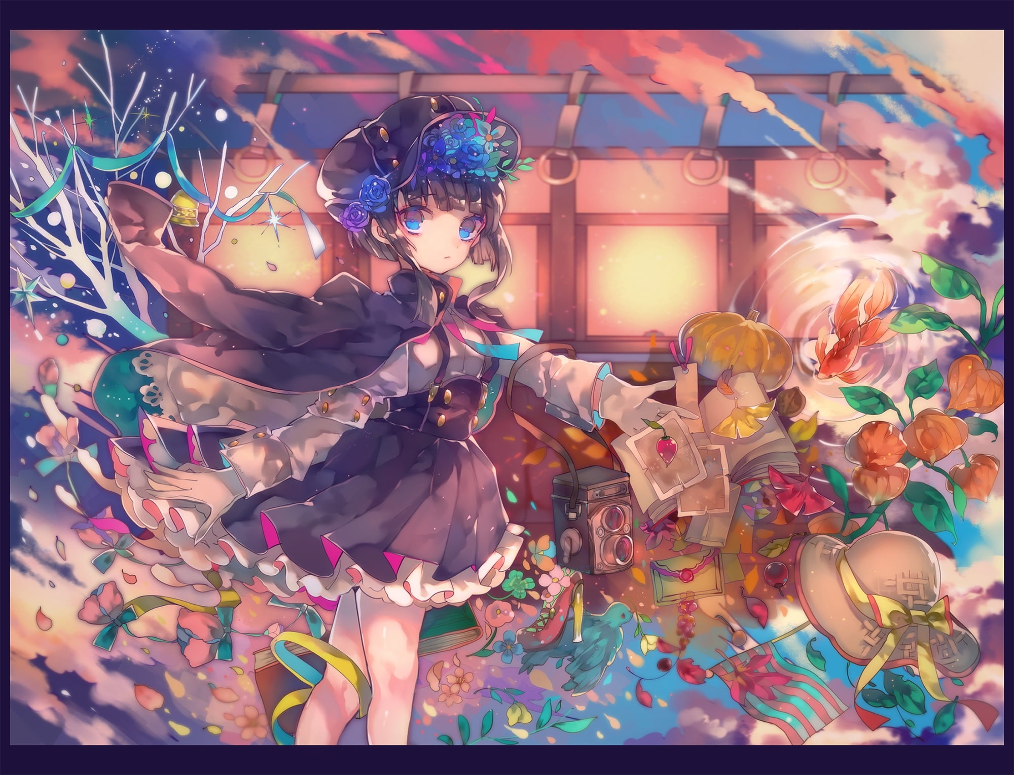 tree, leaves, konachan, 1080P, fruit, bell, original, hat, cha, bow, hair, camera, book, com, flowers, black, 248238, bird, dress, aqua, food, paper, gloves, HD Wallpaper