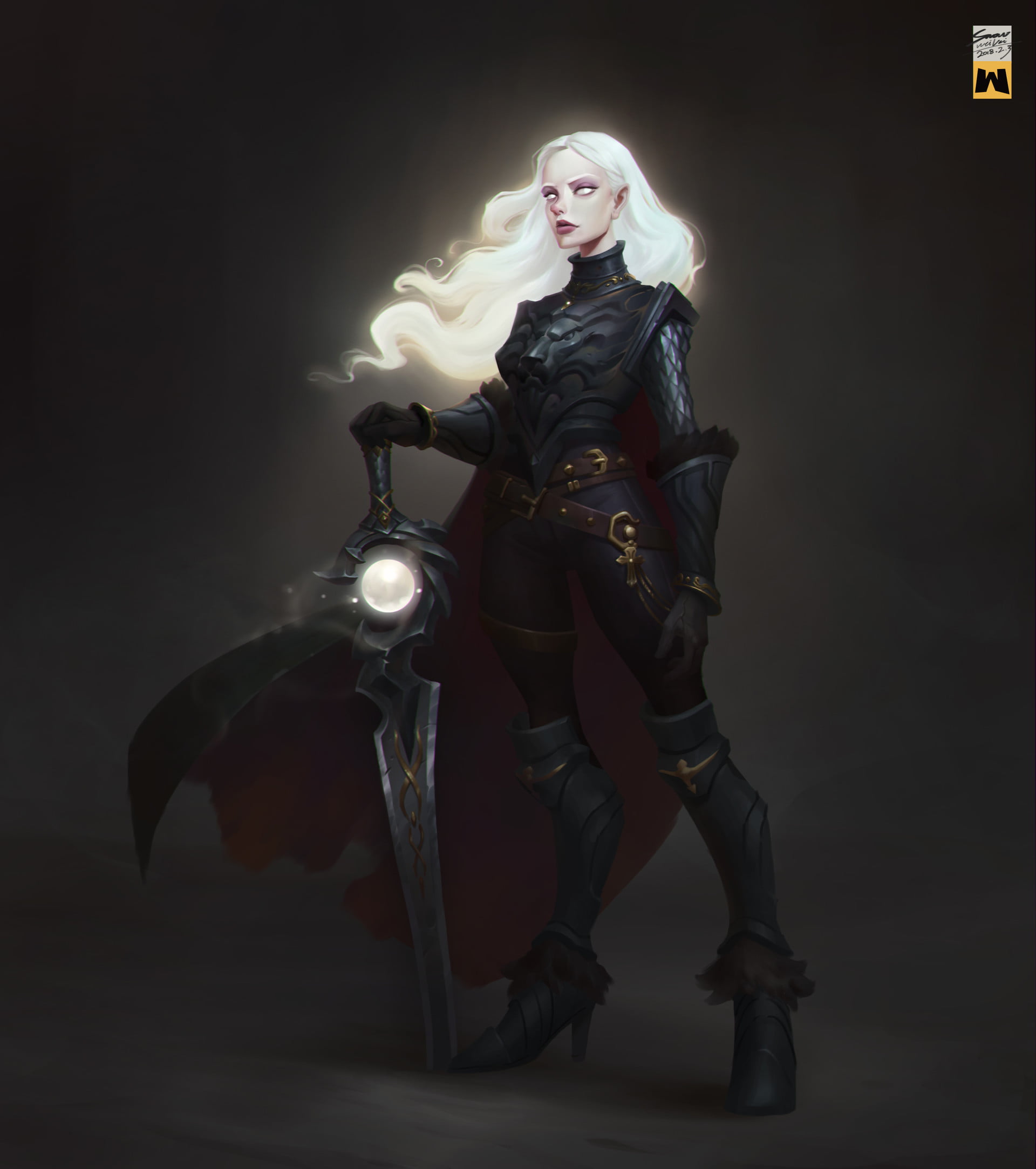 blonde, beautiful woman, holding, warrior, white, jacket, sword, leather jacket, armor, leather, portrait, young women, front view, indoors, women, black background, Phone HD Wallpaper