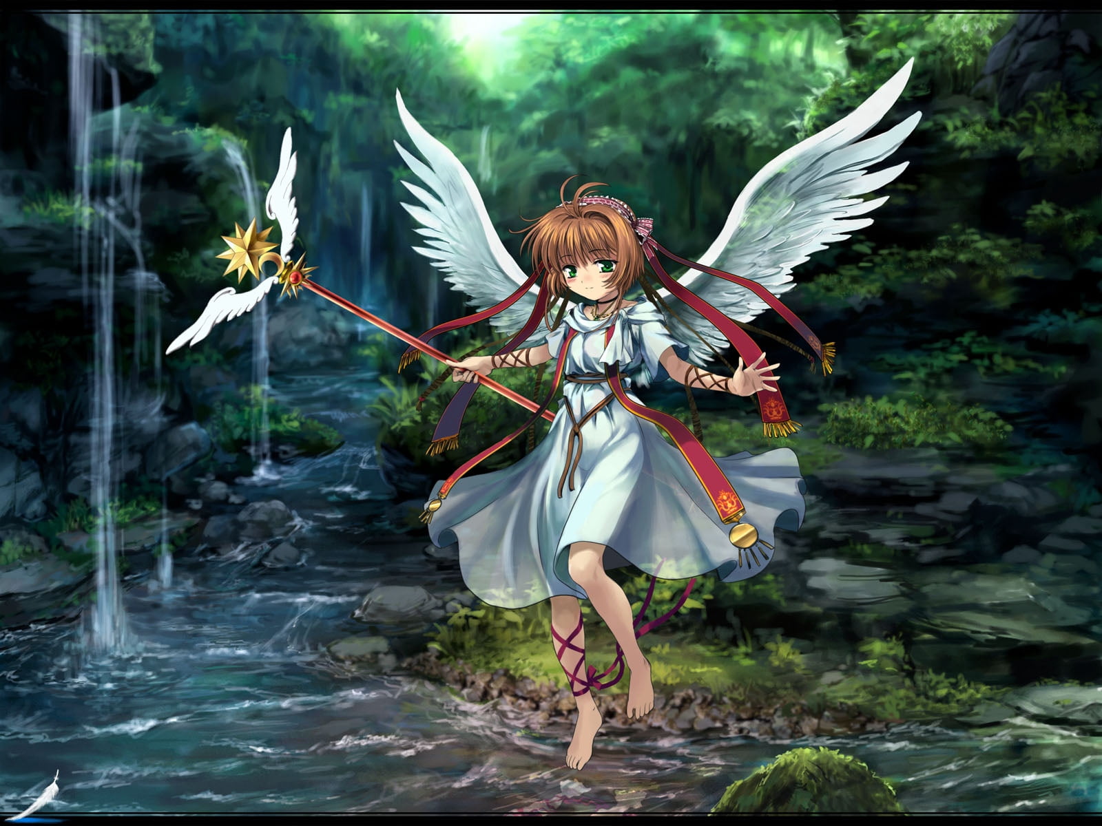holding, women, 720P, full length, standing, outdoors, forest, cardcaptor, real people, mask, nature, adult, fashion, cute, girl, water, obscured face, HD Wallpaper