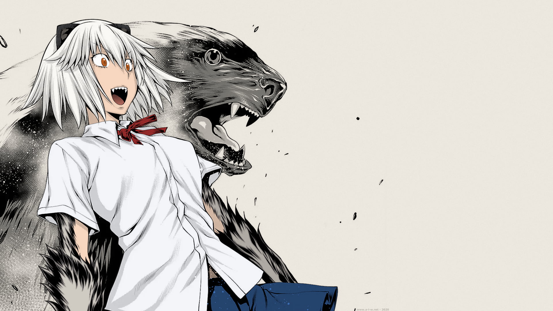anime girls, Killing Bites, schoolgirl, 1080P, badger, school uniform, tomboy, anime, hybrid animal, Hitomi Uzaki, white hair, Sumita Kazasa, manga, short, HD Wallpaper