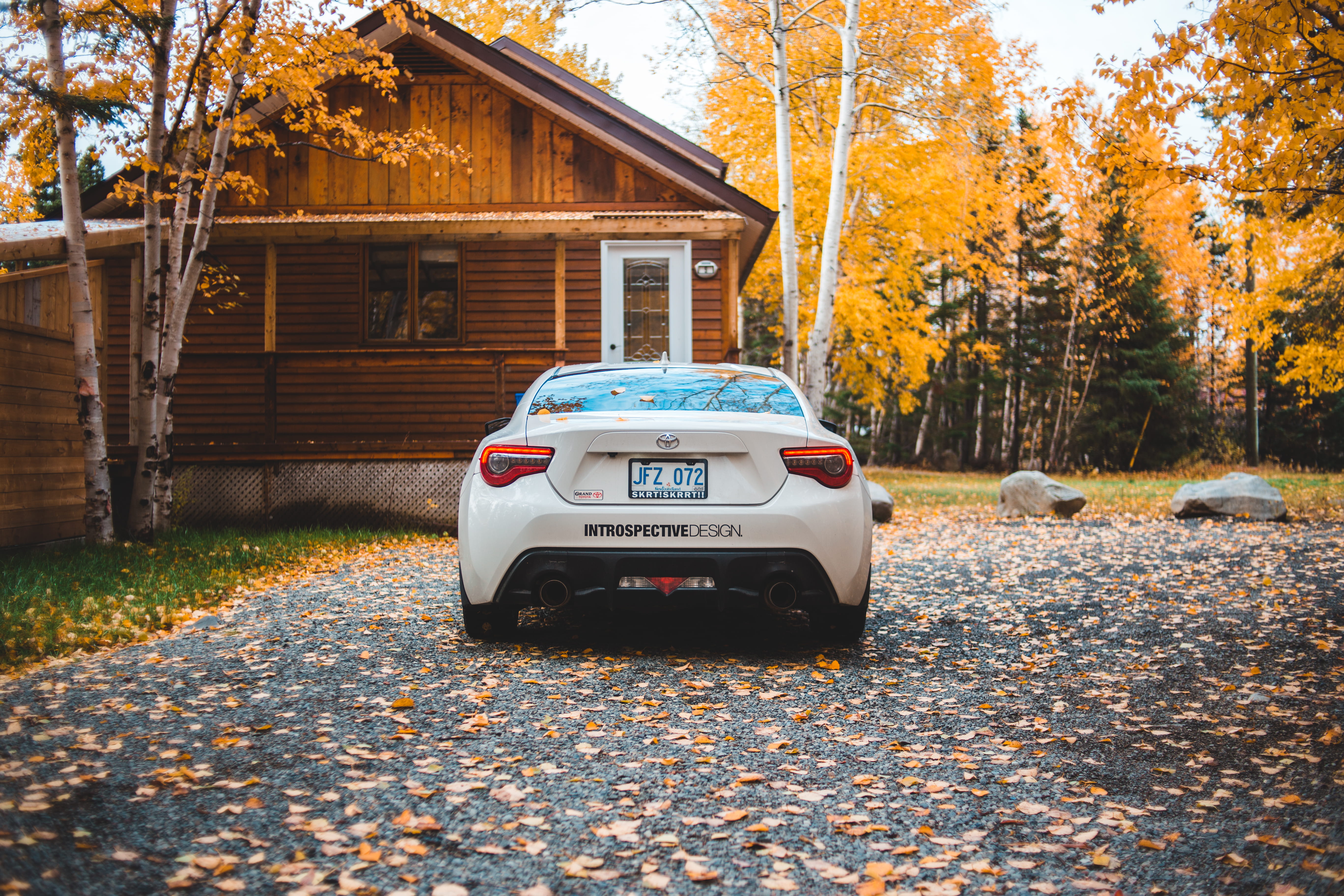 plant, tree, leaf, day, land vehicle, plant part, transportation, house, sunlight, canada, autumn, building exterior, outdoors, motor vehicle, change, 5K, HD Wallpaper
