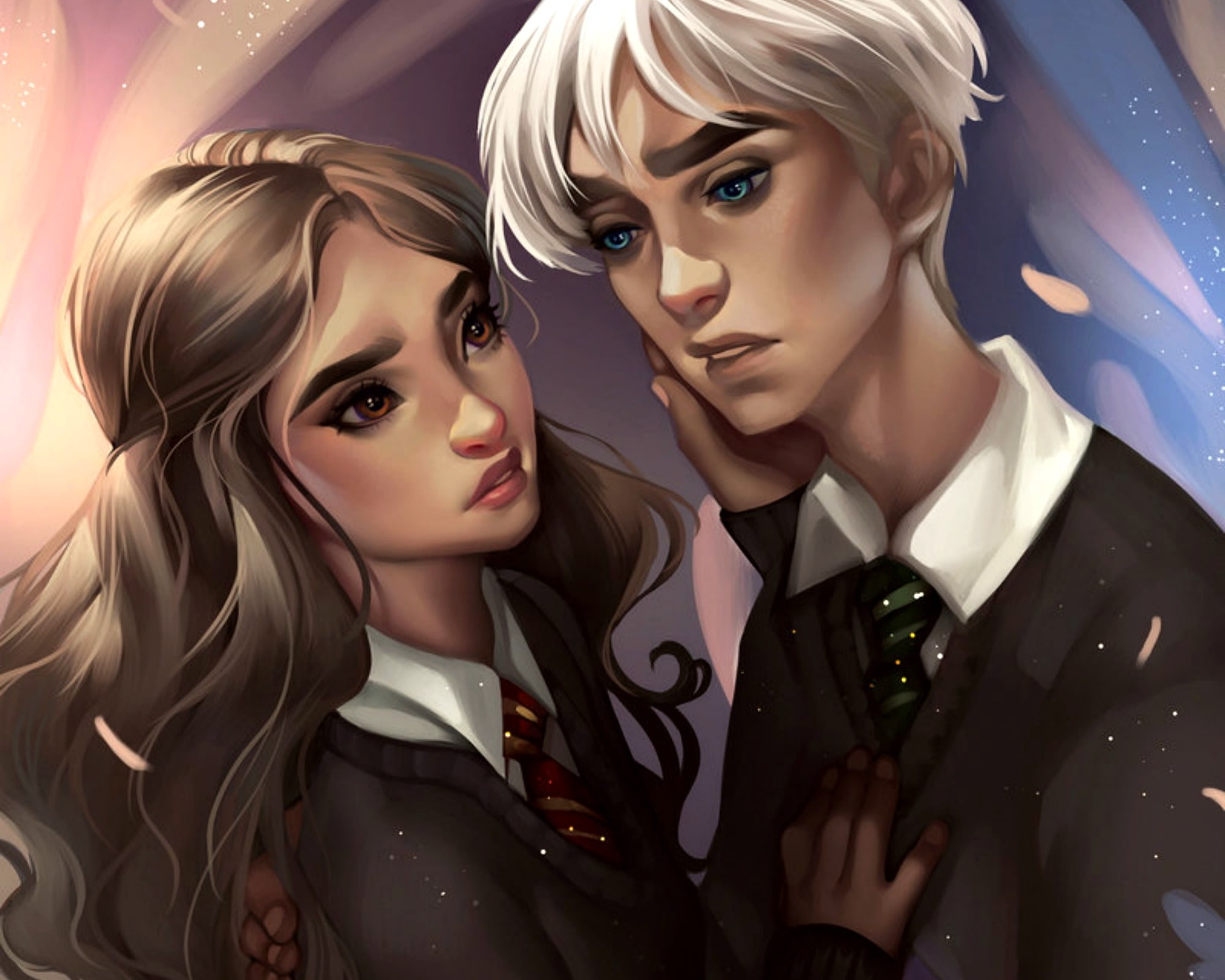fanart, couple, numyumy, harry, boy, fantasy, hermione, art, draco, girl, luminos, Hermione and Draco, 1080P, potter, HD Wallpaper