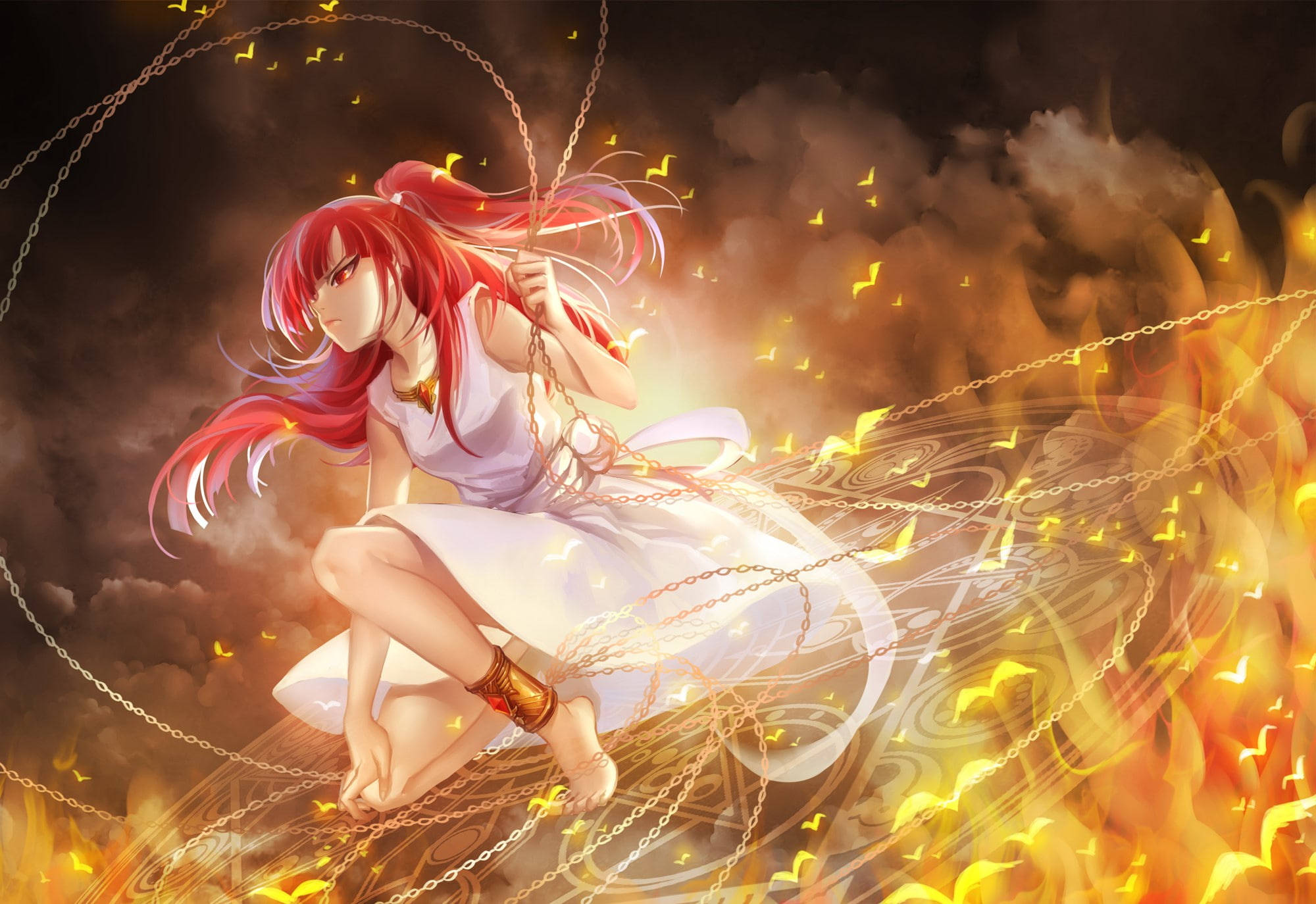 Anime, females, illuminated, dancing, adult, full length, blurred motion, Morgiana, long exposure, Birds, women, one person, nature, Dress, 1080P, young adult, HD Wallpaper