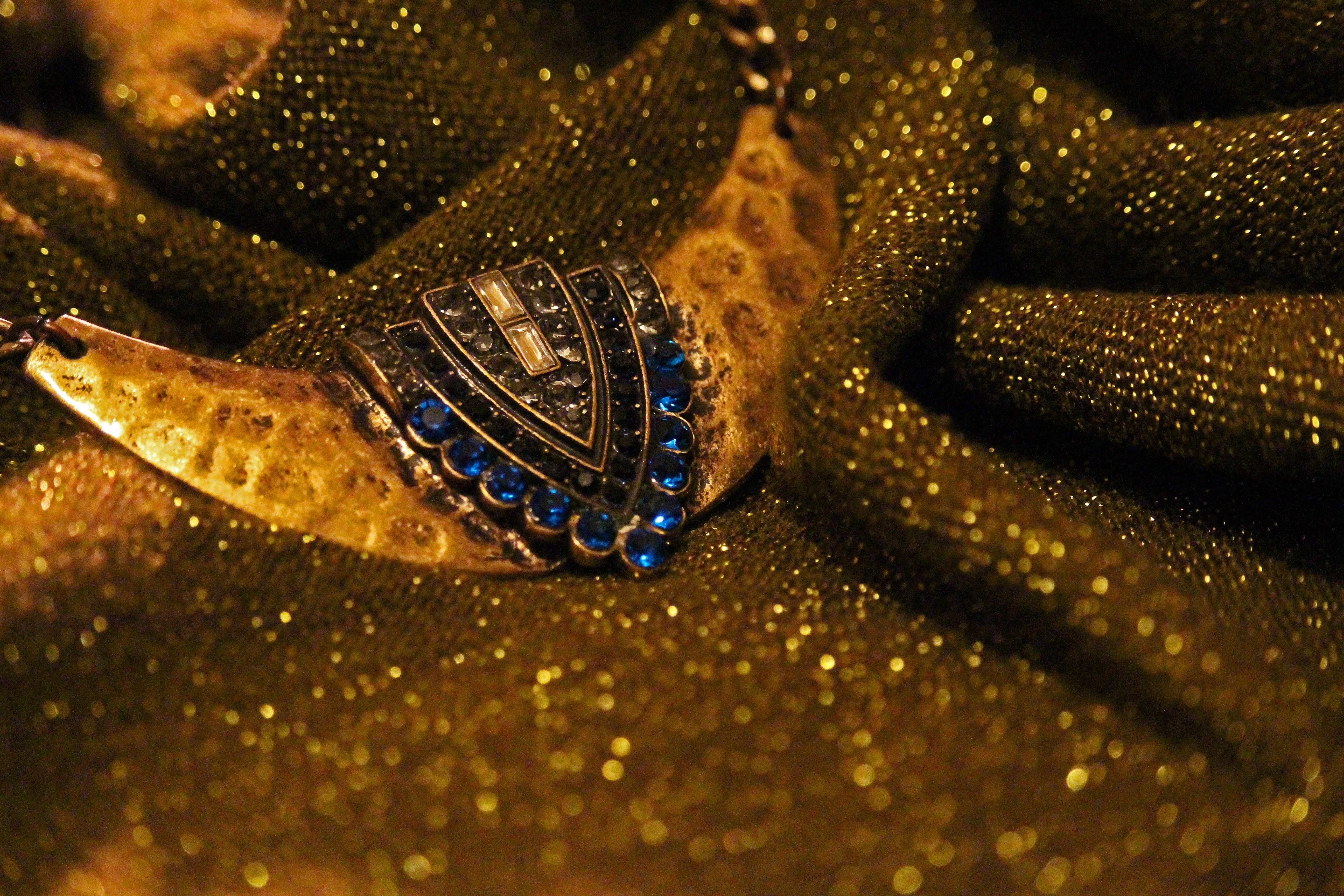 one animal, blue, day, clothing, polished stone, beautiful, pattern, insect, full frame, gold colored, close-up, chain, female, invertebrate, jewel, woman, HD Wallpaper