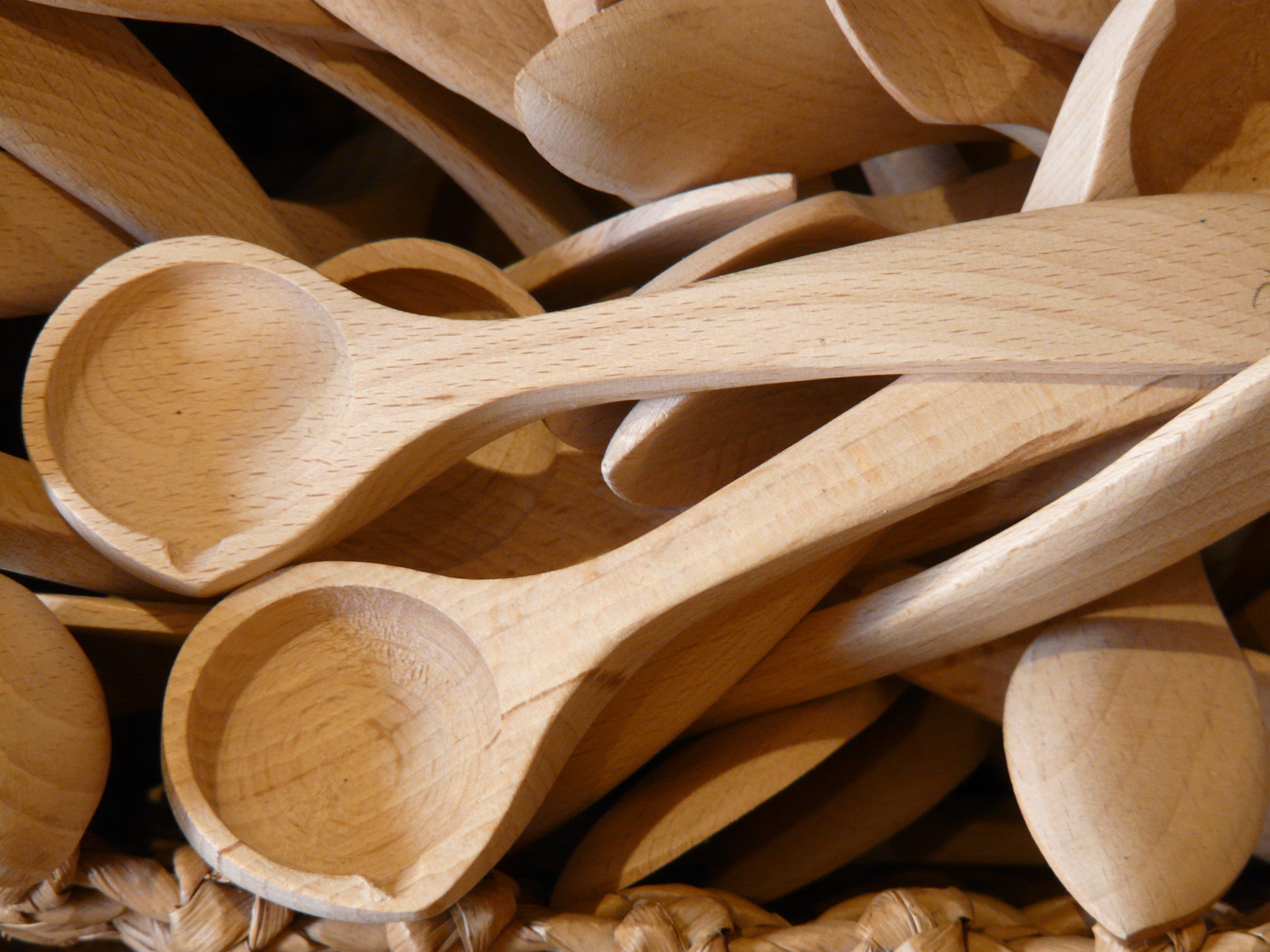 backgrounds, ladle, no people, wood - material, large group of objects, indoors, wooden cutlery, trowel, creator, wooden spoon, cutlery, variation, design, HD Wallpaper