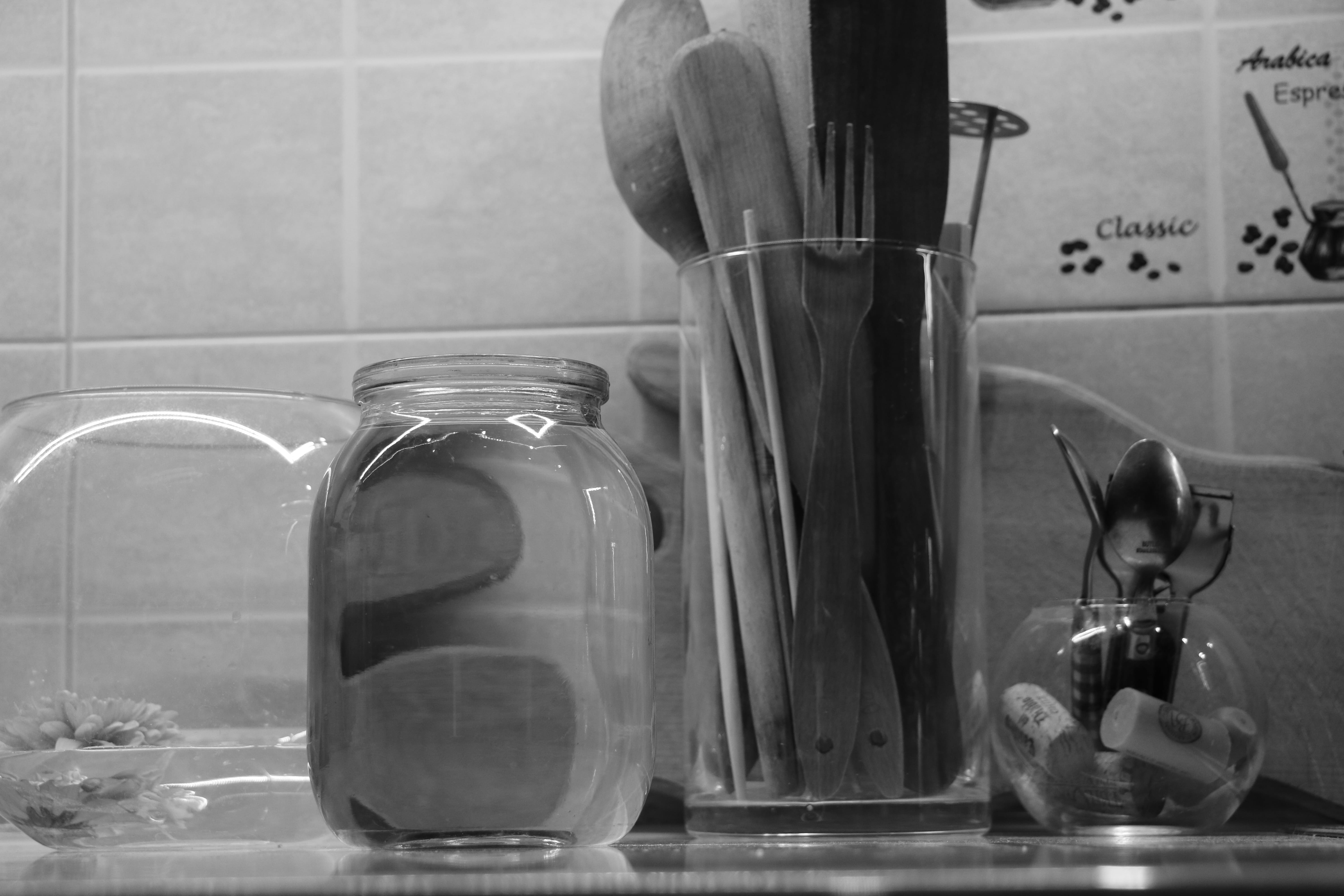 vase, domestic room, glass, focus on foreground, human, drinking glass, food, meal, seasoning, glass - material, fork, spoon, drink, wooden spoon, close-up, HD Wallpaper