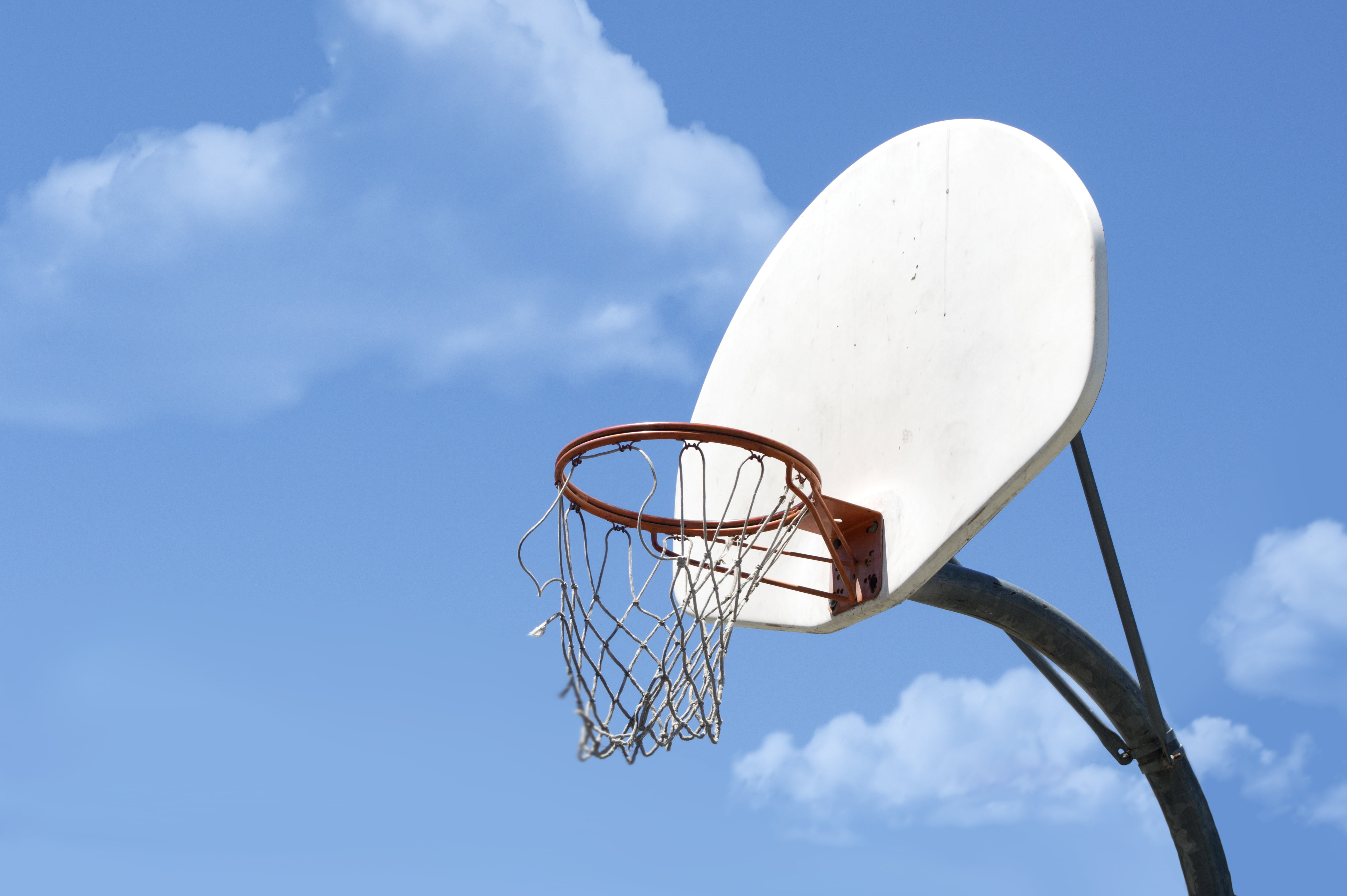 white color, sport, hoop, low angle view, copy space, basketball hoop, court, sky, red, global communications, satellite dish, net, daytime, ball, satellite, HD Wallpaper