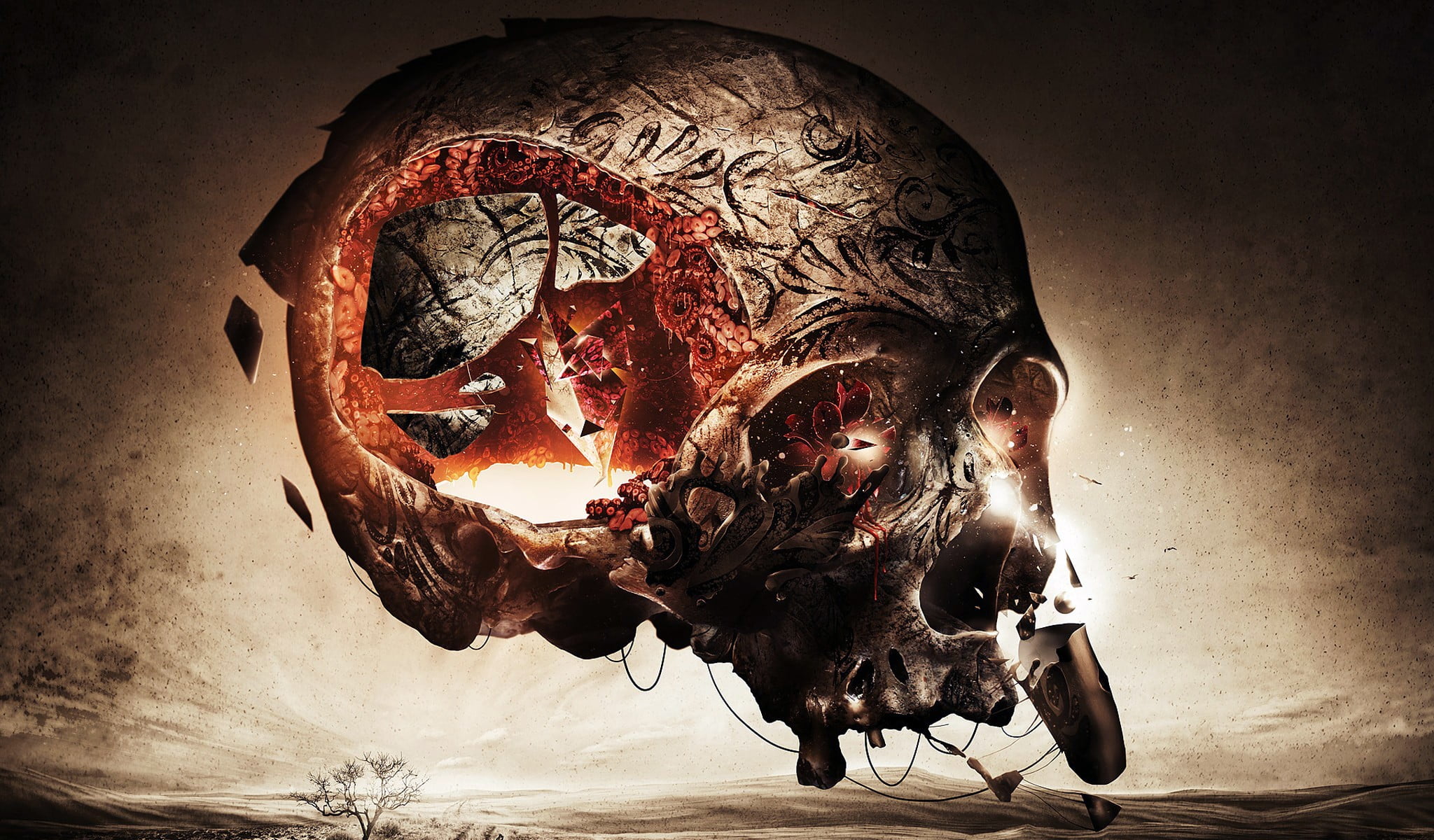 nskull, body part, spooky, art and craft, fantasy art, horror, creativity, skull, representation, human skeleton, 1080P, fear, still life, blood, HD Wallpaper