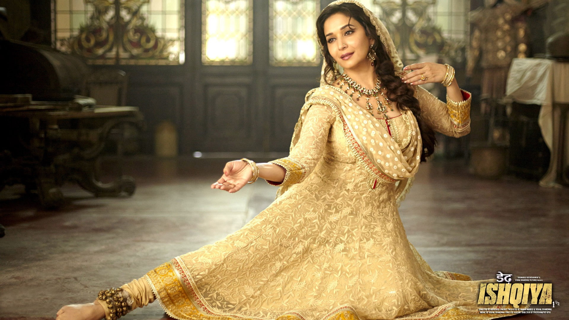 architecture, young women, females, young adult, dress, clothing, portrait, Madhuri Dixit, wealth, luxury, indoors, beauty, one person, fashion, brown hair, HD Wallpaper