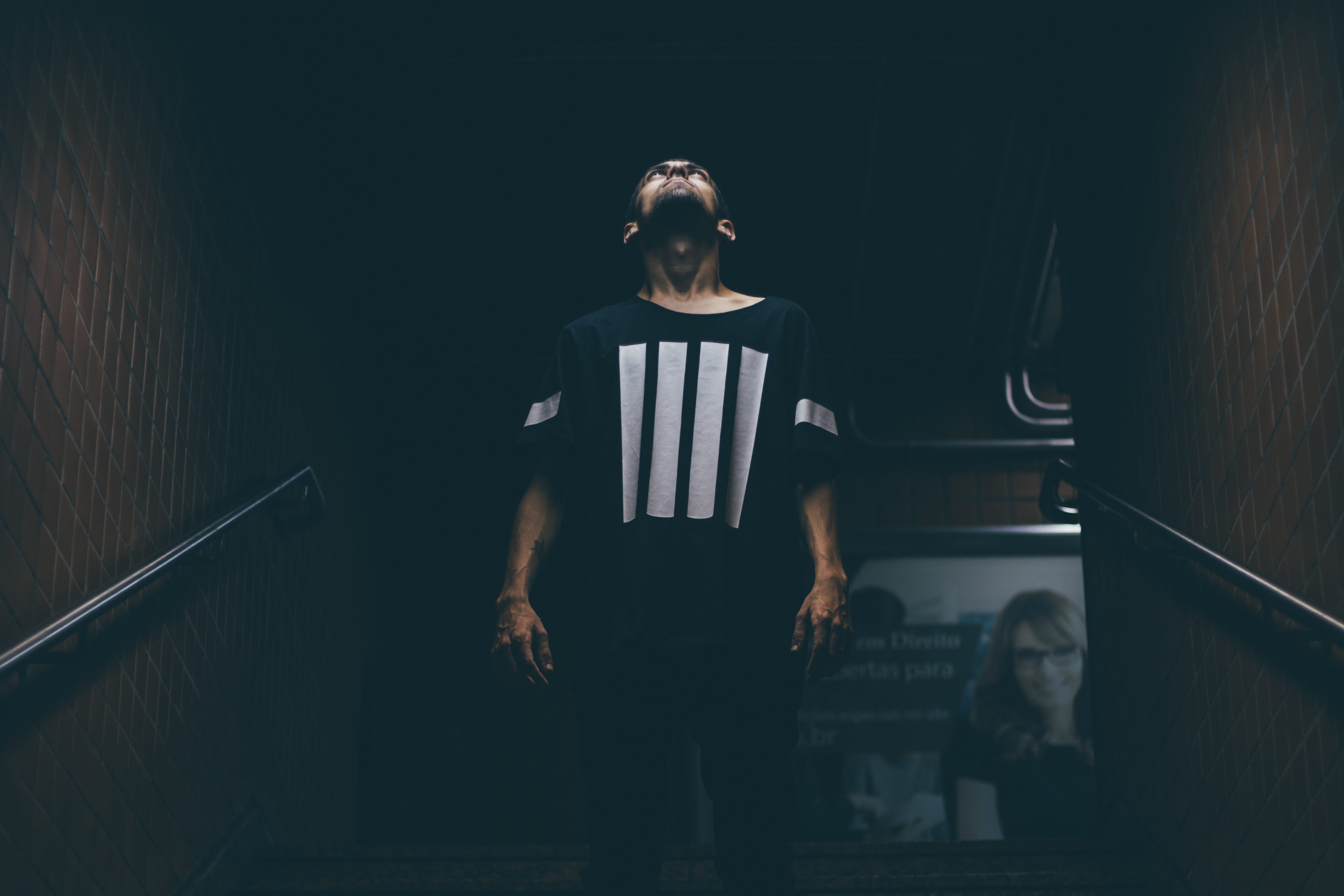 2K, adult, standing, fashion, three quarter length, spooky, one person, shirt, lifestyles, young adult, portrait, stairs, young men, real people, man, HD Wallpaper
