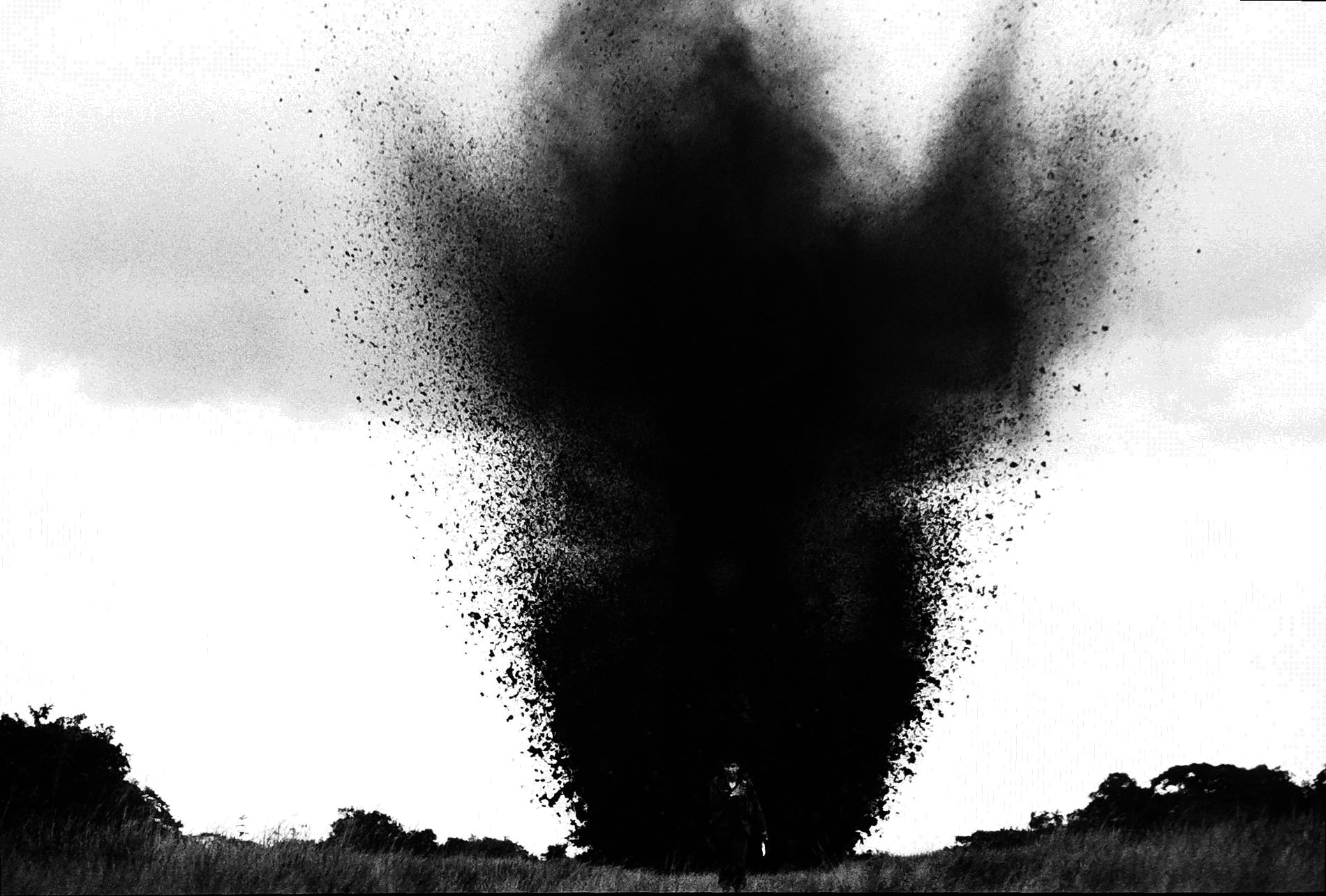nature, explosive, land, tree, motion, sky, cloud - sky, silhouette, environment, Black and White, water, plant, no people, 720P, Soldier, exploding, HD Wallpaper