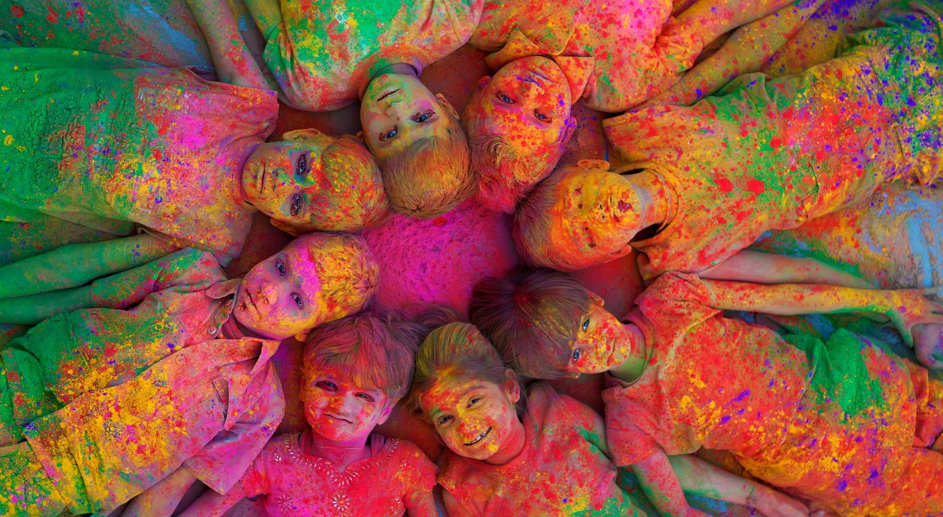 k, Colorful, food and drink, pink, 1080P, green, backgrounds, yellow, Children, Dust, fun, multi colored, close-up, pattern, collared, indian, wellbeing, HD Wallpaper