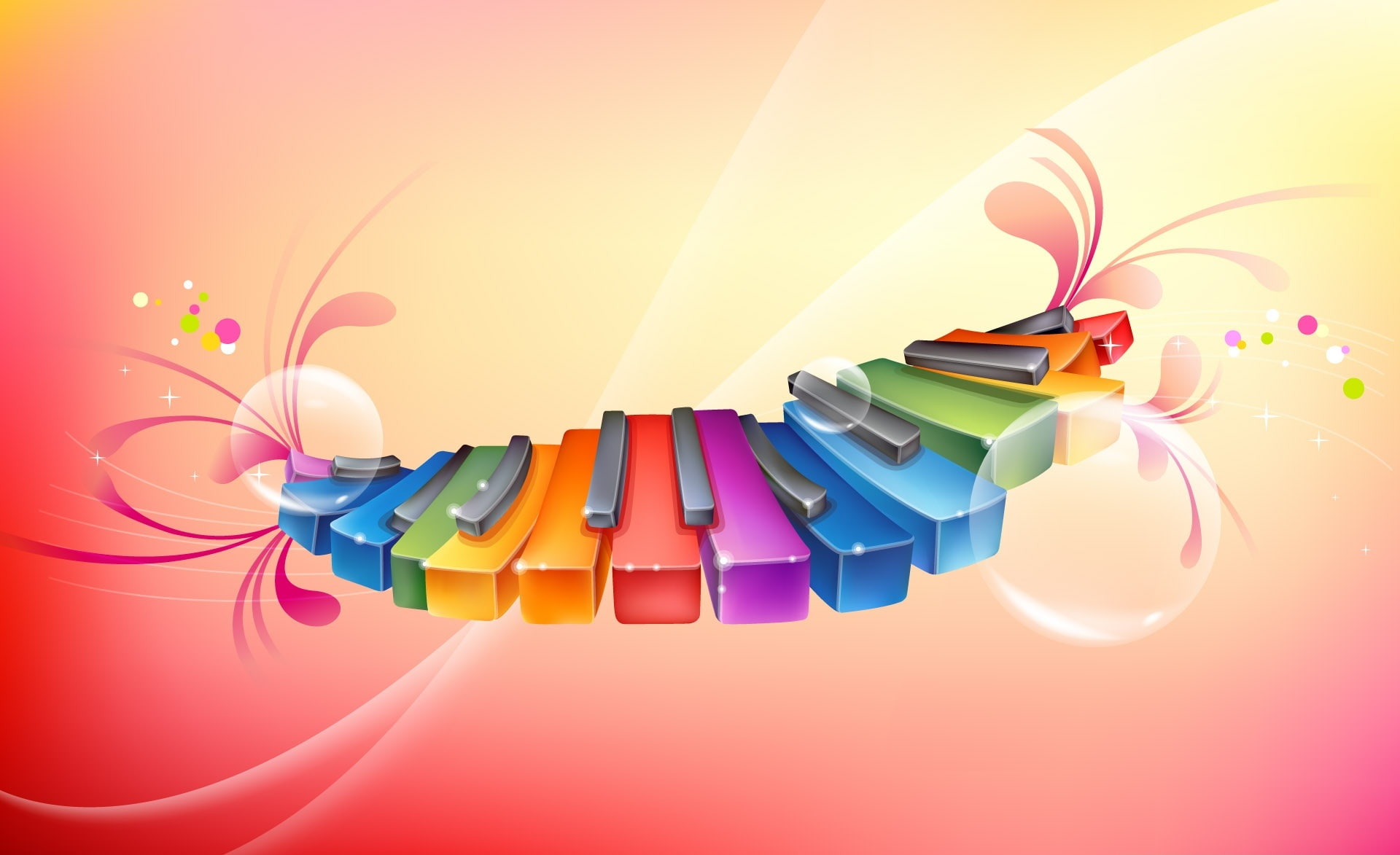 large group of objects, Rainbow, indoors, digital composite, piano keyboards, yellow, colored background, variation, Keyboards, Piano, art and craft, Music, HD Wallpaper