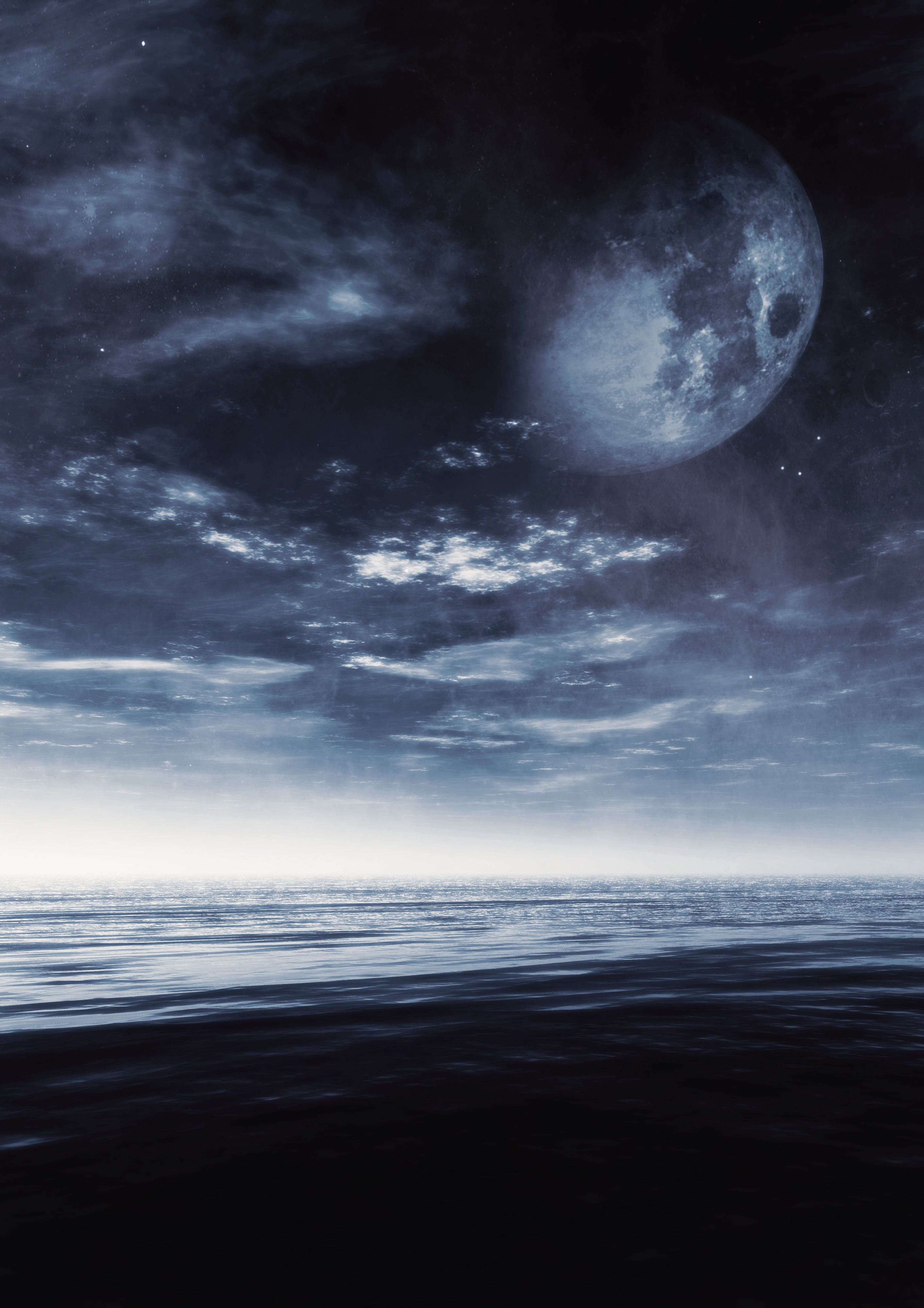 astronomy, outdoors, photoshop, 4K, beauty in nature, nature, space, dark, scenics - nature, cloud - sky, horizon, horizon over water, fantasy, sky, blue, Phone HD Wallpaper
