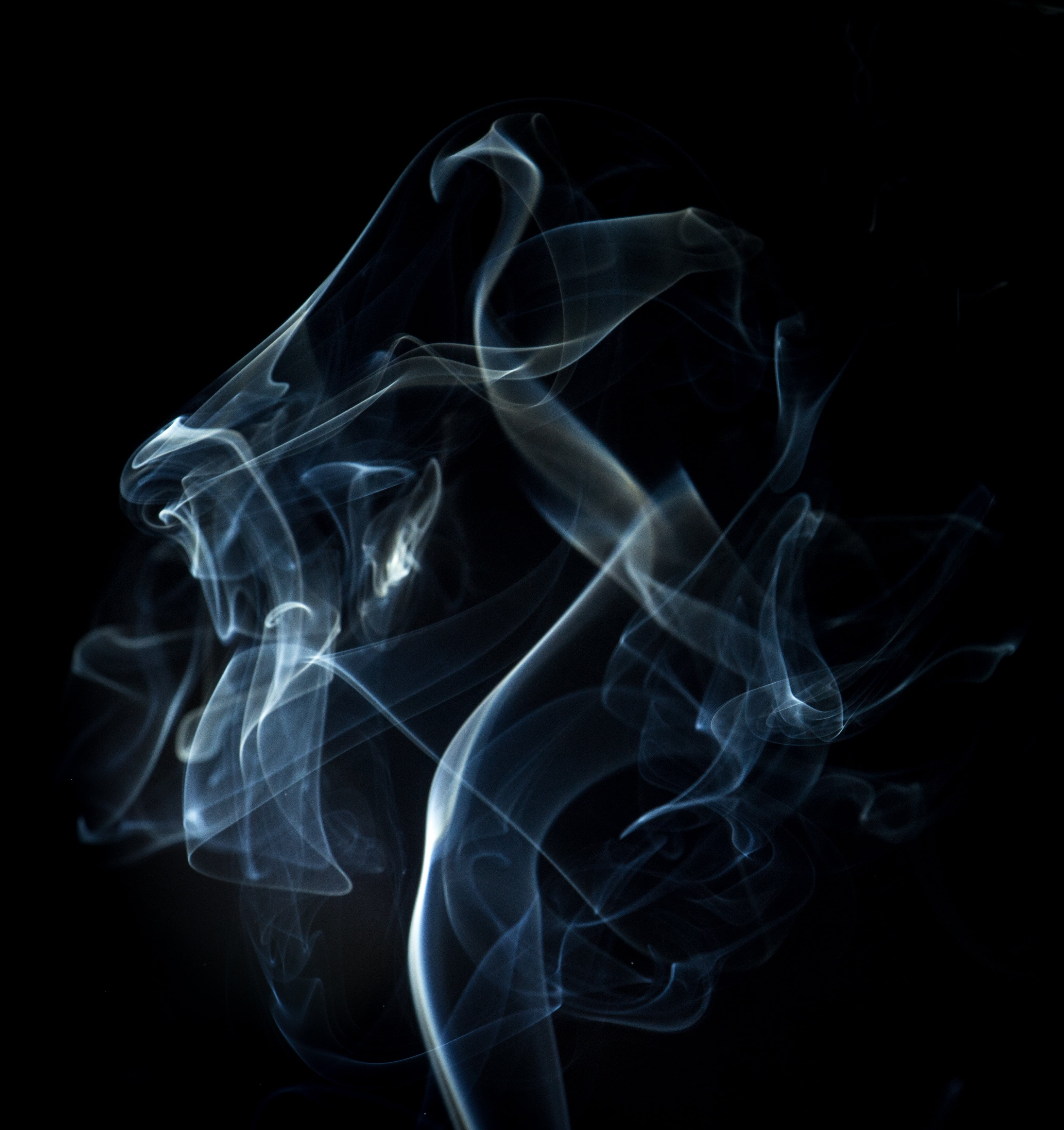 blue, fumes, no people, wave Pattern, curve, white, shroud, studio shot, lines, dark, shape, photographic Effects, backdrop, black background, swirl, cut out, Phone HD Wallpaper