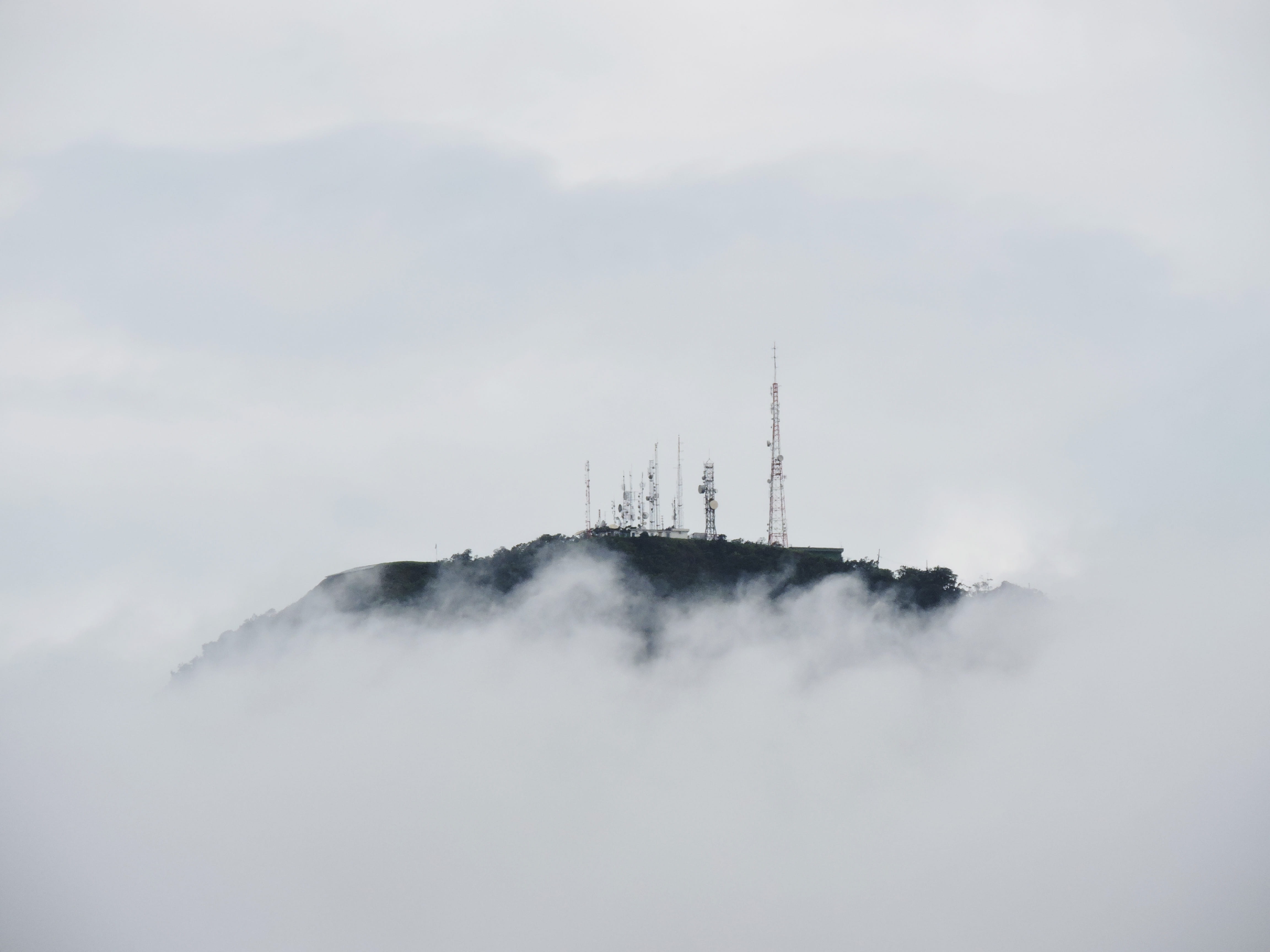 day, metal, built structure, gray, Signal tower, mountain peak, architecture, fog, shrouded, receiving, radio wave, daytime, no people, industry, mountain top, HD Wallpaper