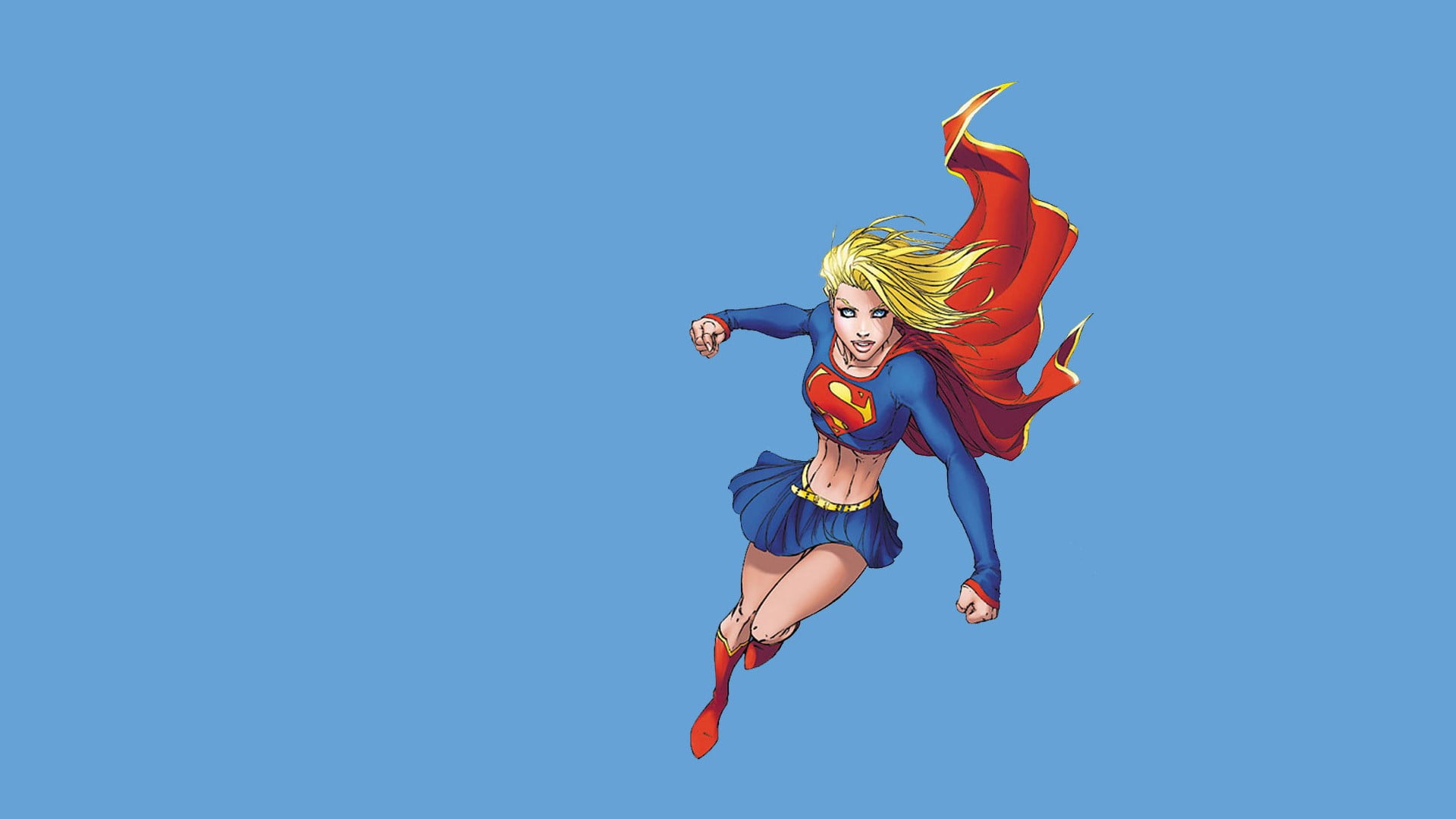 emotion, one person, blue, happiness, illustration, motion, red, nature, jumping, DC Comics, clothing, Michael Turner, flying, sky, blue background, mid-air, HD Wallpaper