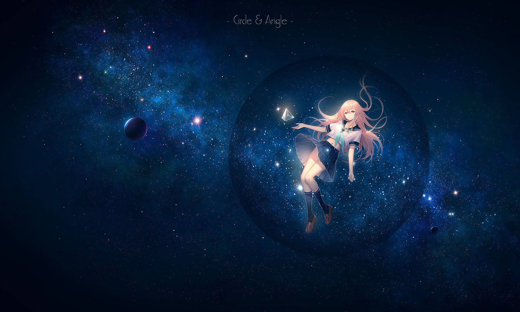 stars, space, anime girls, long hair, miniskirt, 1080P, bubbles, anime, HD Wallpaper