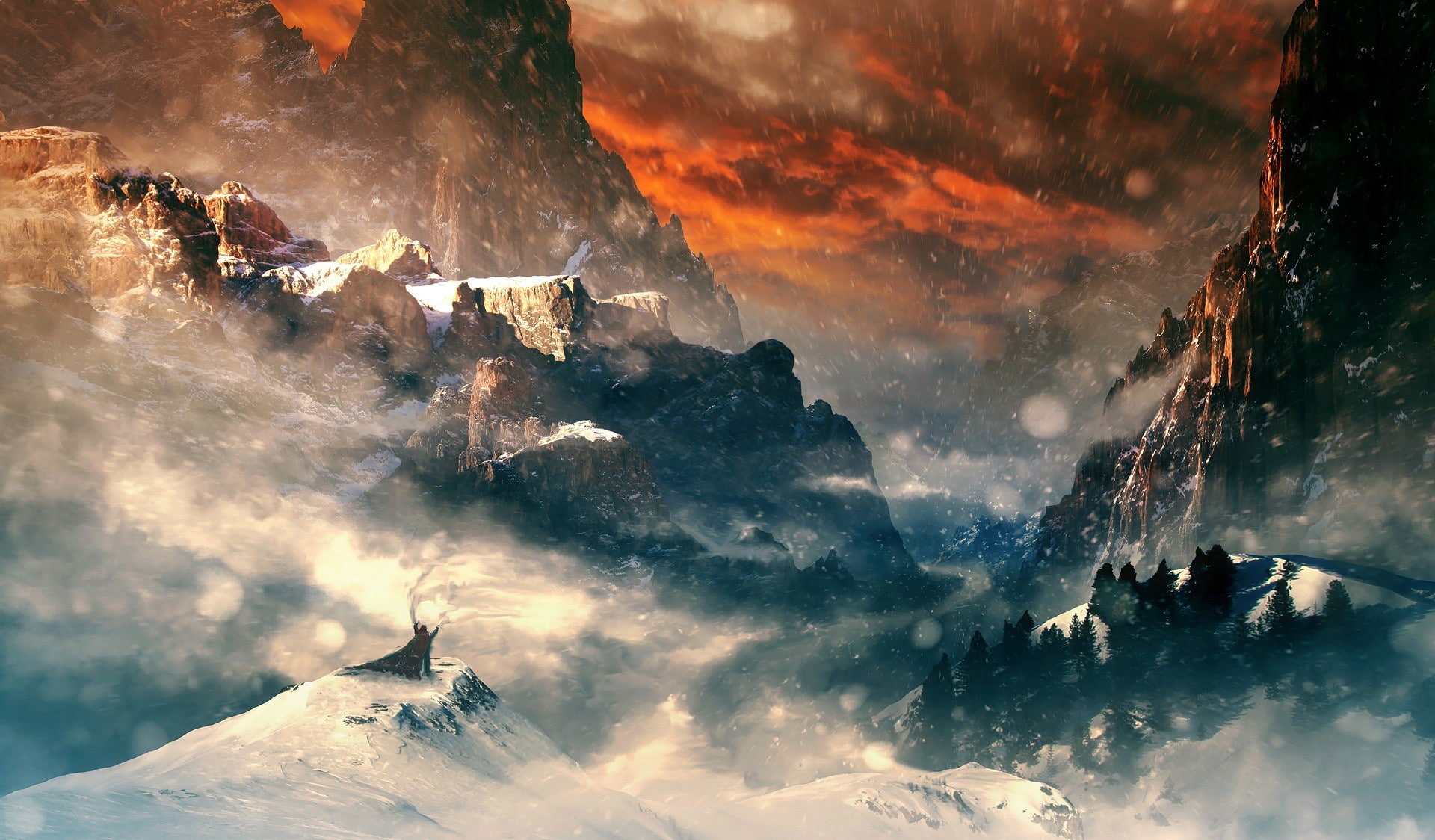 x, hot, artwork, anime, hd, 1080P, fantasy art, mountains, art, 1920x1124 px, fantasy, px, HD Wallpaper