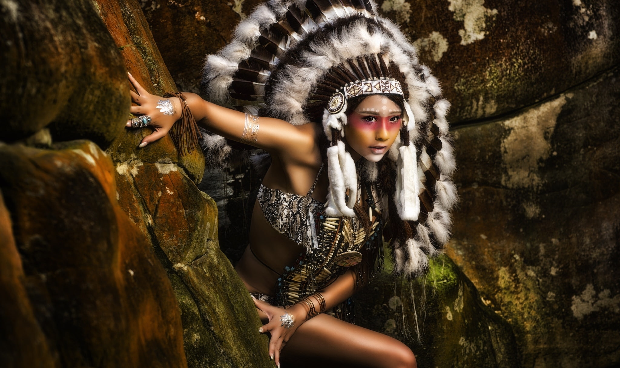 feathers, 1080P, roach, paint, Indian, Squaw, HD Wallpaper