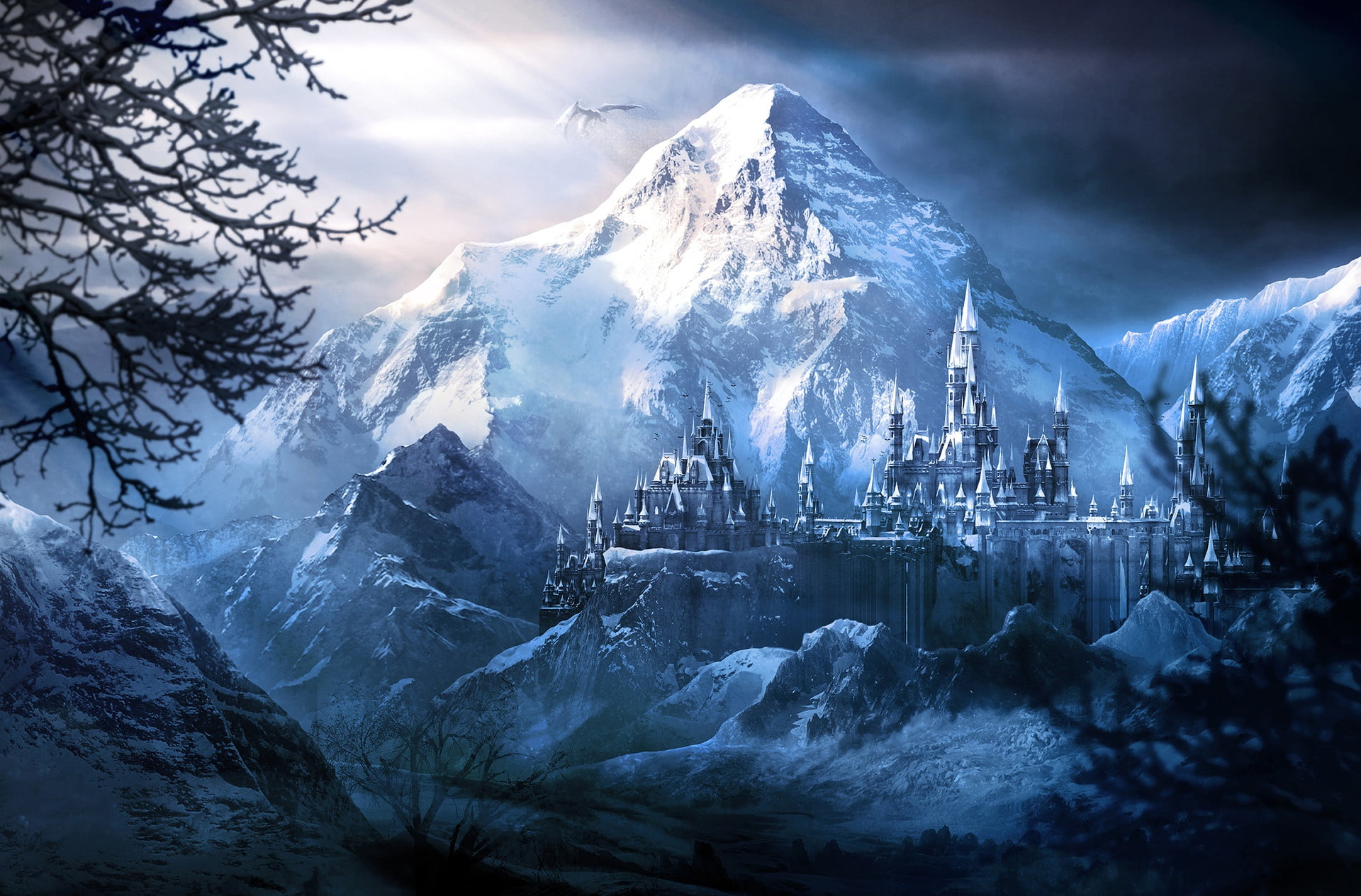 winter, scenics - nature, majestic, cloud - sky, snowcapped mountain, mountain peak, snow, cold temperature, Frozen Castle, mountain range, no people, nature, HD Wallpaper