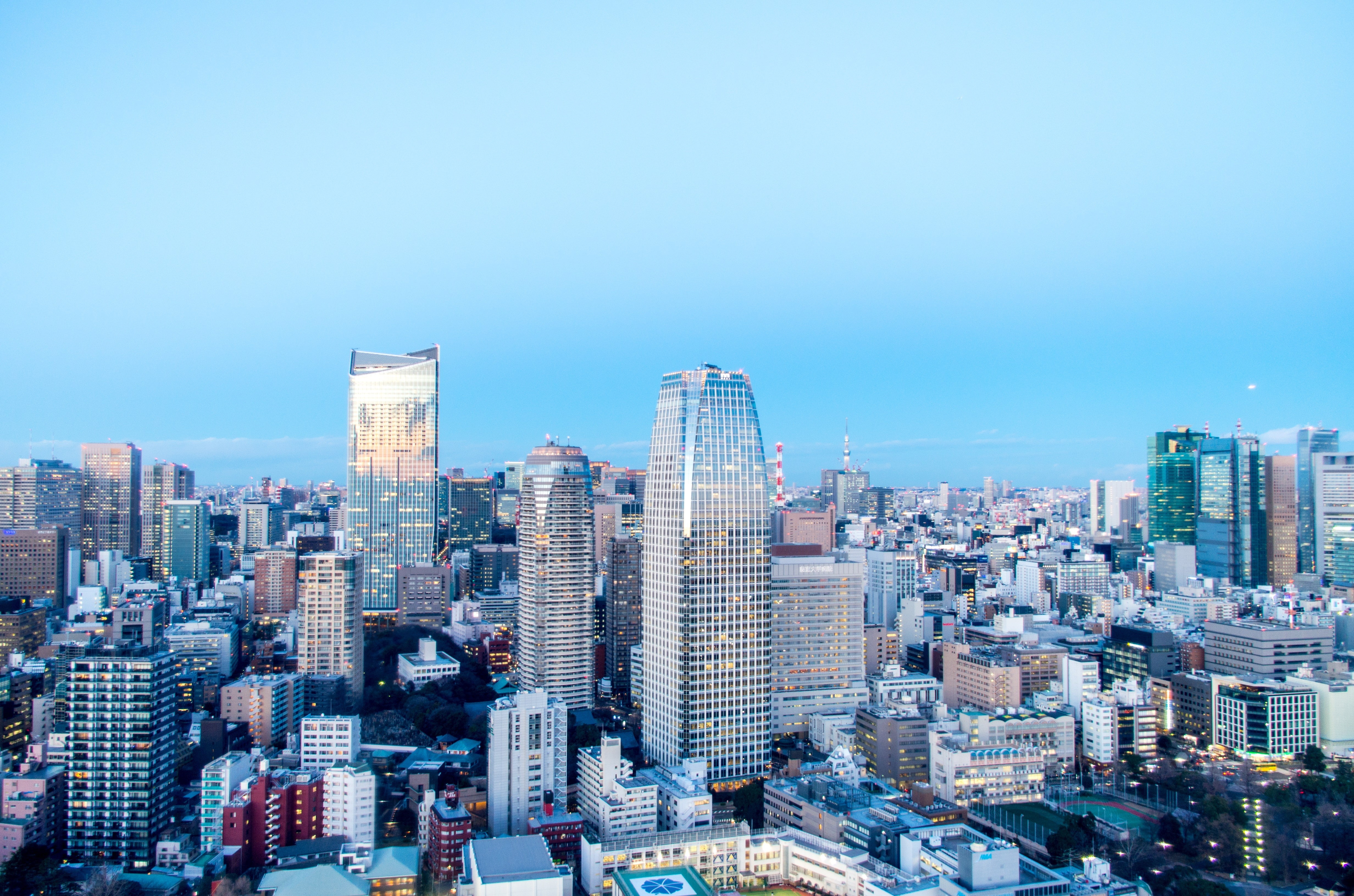 office, landscape, city, sky, skyscraper, built structure, urban skyline, architecture, Japan, tower, Tokyo, 4K, development, settlement, no people, nature, HD Wallpaper