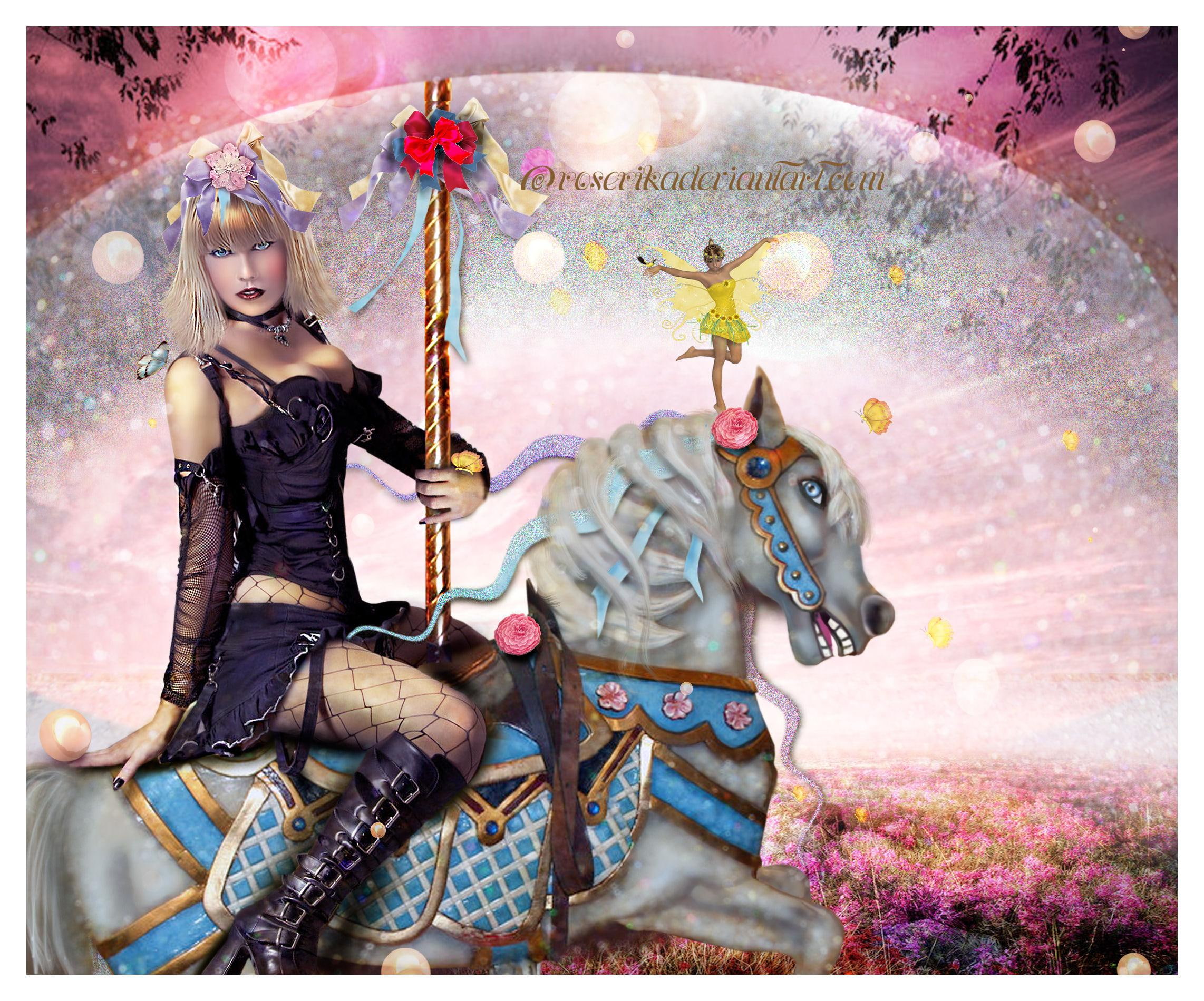 models, scenes, girls, imaginations, carousel, beautiful, lovely, 1080P, hair, dress, photo manipulation, HD Wallpaper