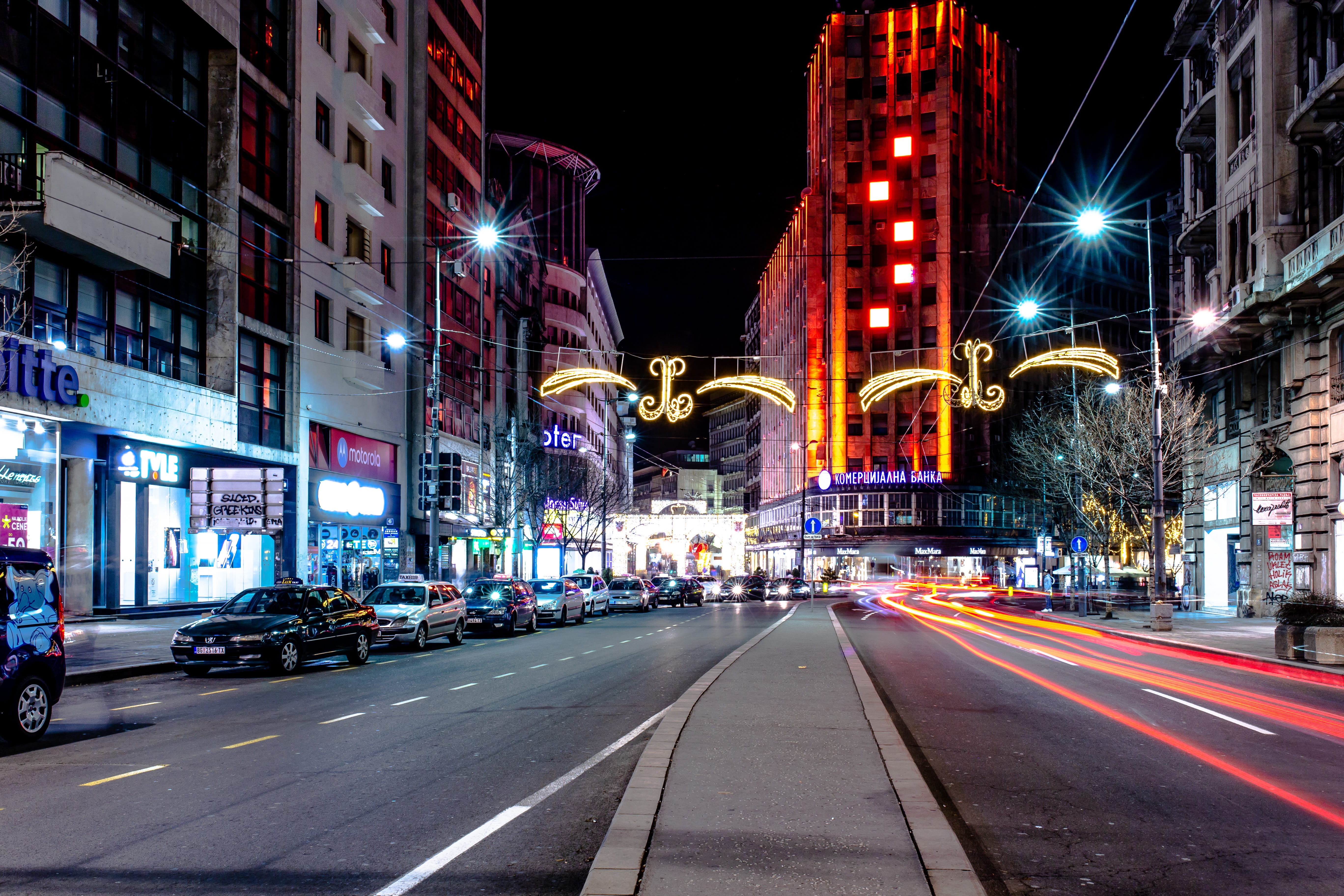 city, city street, evening, road, beautiful, tourism, nightlife, office building exterior, marking, citylights, building exterior, dusk, land vehicle, cityscape, HD Wallpaper