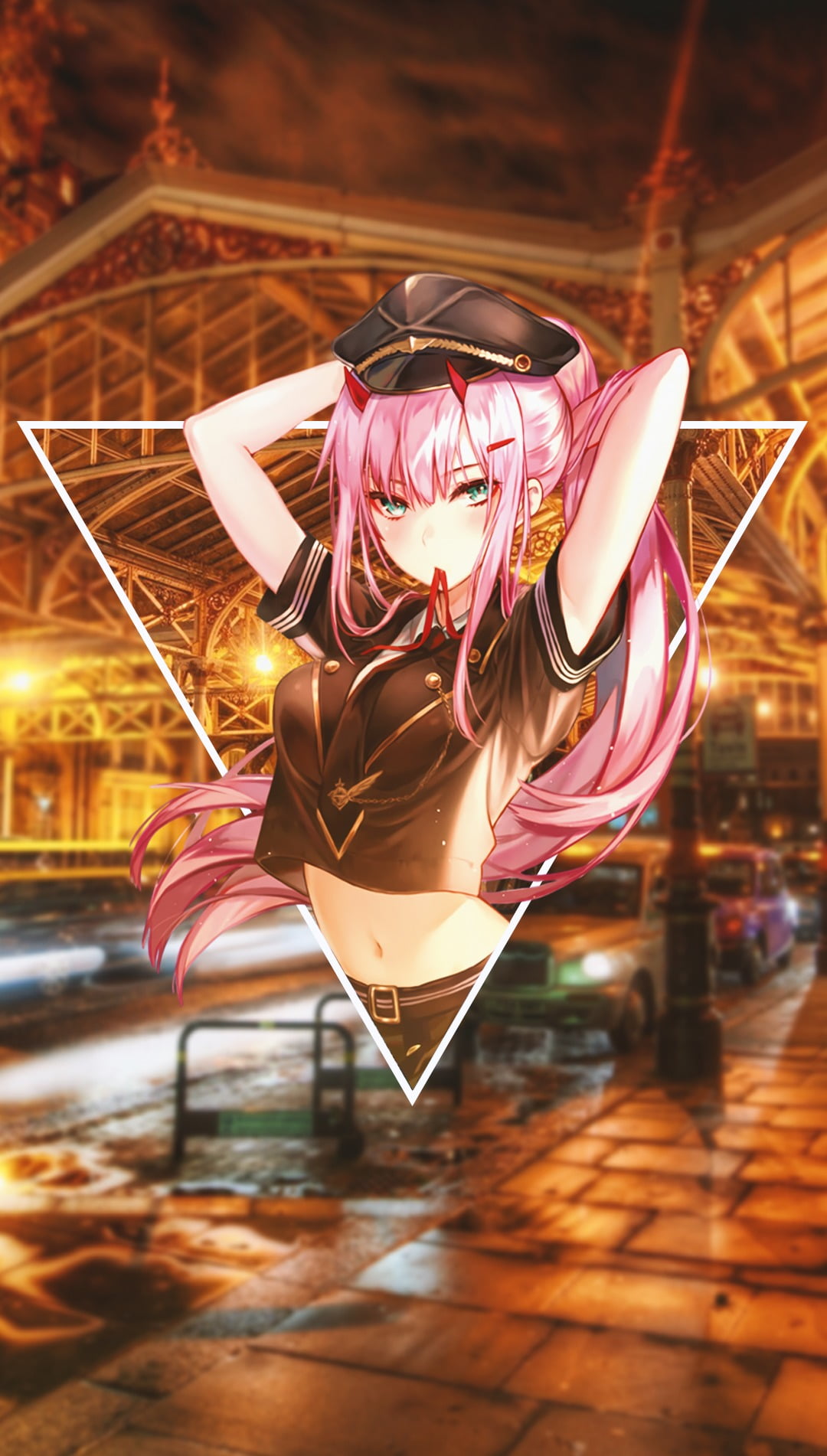 focus on foreground, built structure, Darling in the FranXX, illuminated, digital composite, anime girls, motion, amusement park, no people, nightlife, Phone HD Wallpaper