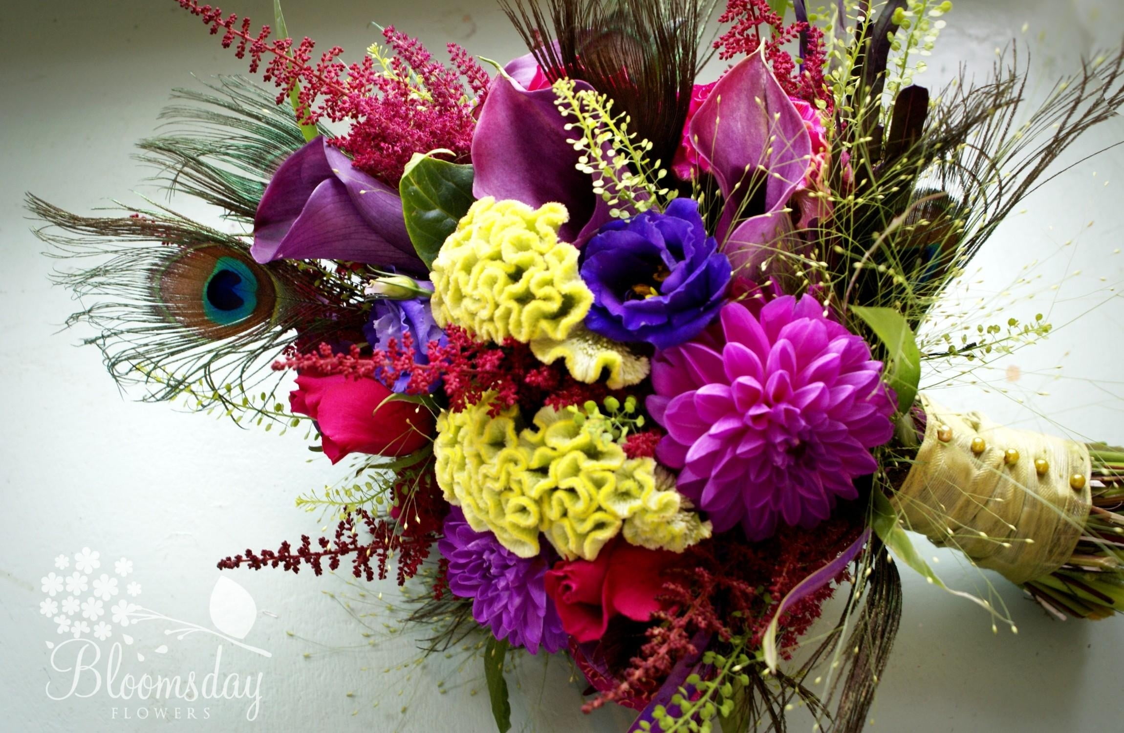 gift, roses, celebration, indoors, flowering plant, 1080P, flowers, inflorescence, yellow, nature, vulnerability, composition, leaf, bunch, petal, peacock feathers, HD Wallpaper