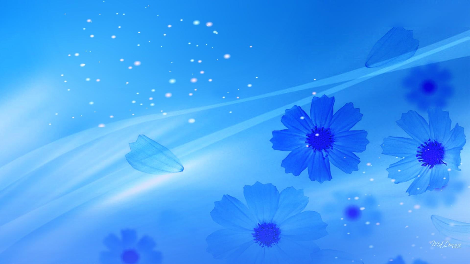 flowers, blowing, 3d and abstract, wind, spring, petaled, flower, glow, design, multi, blue, petals, graphic, summer, 1080P, HD Wallpaper