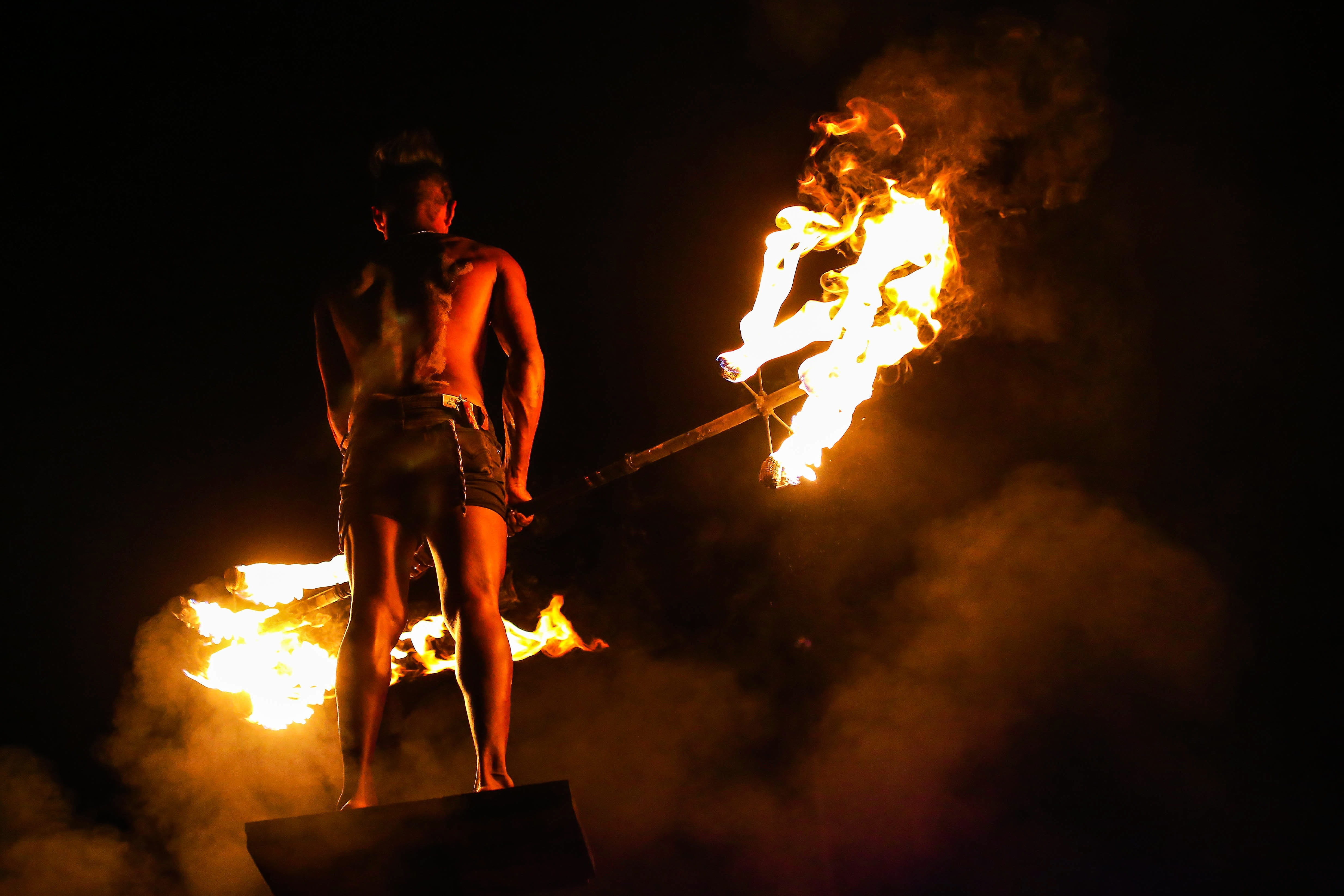 adult, full length, preview, event, thailand, fire - natural phenomenon, flame, communication, occupation, phi phi, fire show, night, smoke - physical structure, HD Wallpaper