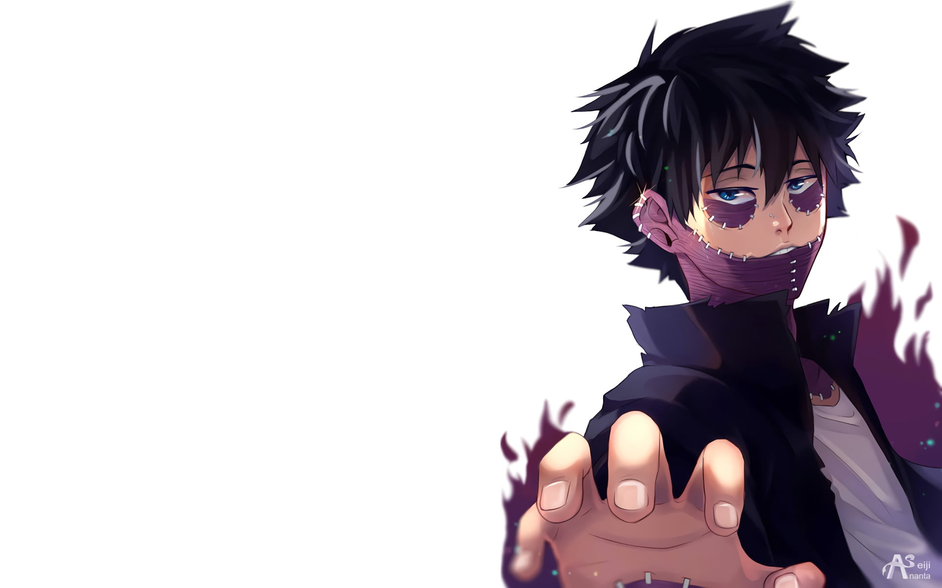 copy space, white background, studio shot, young adult, leisure activity, young women, sky, looking at camera, My Hero Academia, hairstyle, Dabi (Boku No Hero Academia), HD Wallpaper