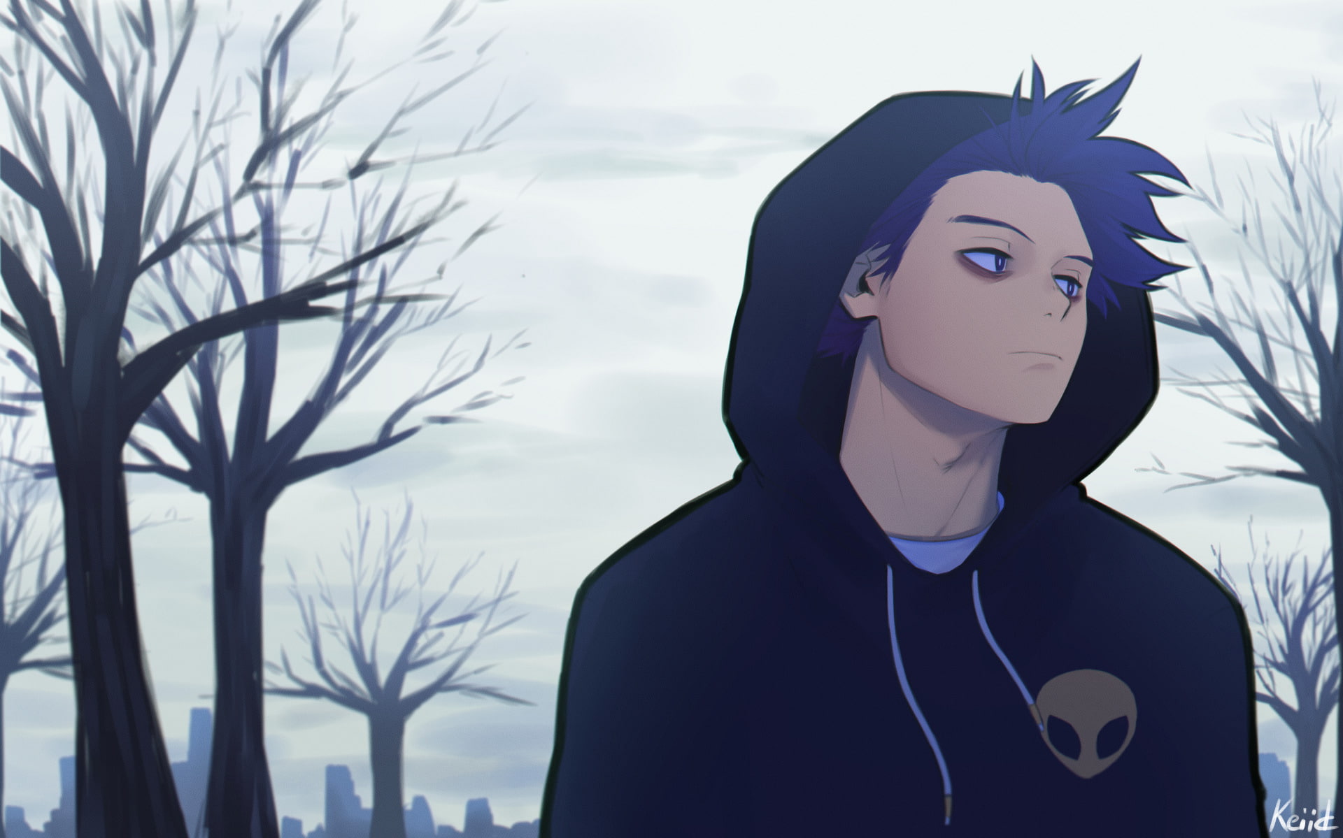 1080P, Boku no Hero Academia, Anime, Tree, Hood, Purple Hair, My Hero Academia, Hitoshi Shinso, Purple Eyes, HD Wallpaper