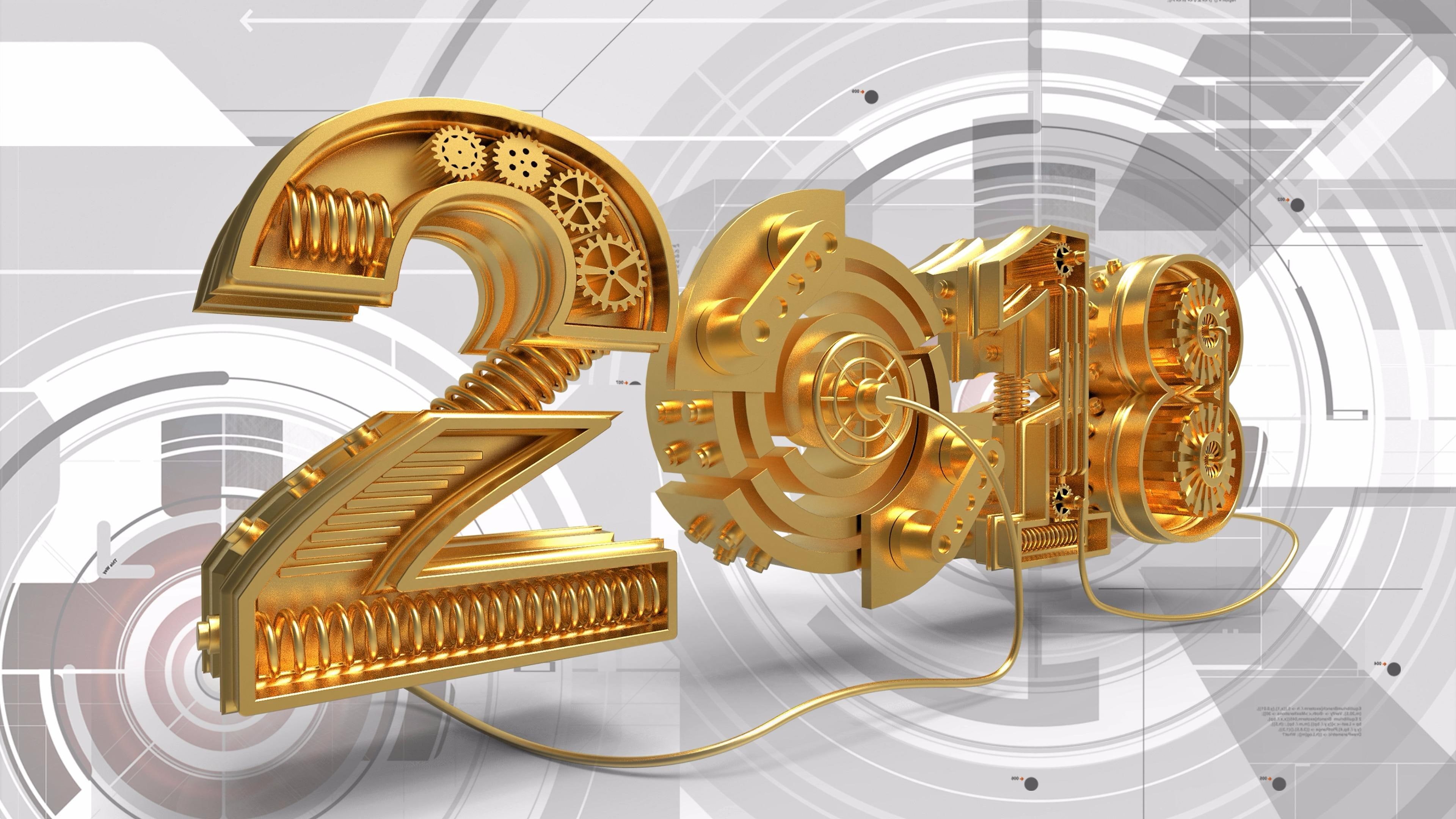 gear, 2018, technics, gold, gears, new year, 4K, HD Wallpaper