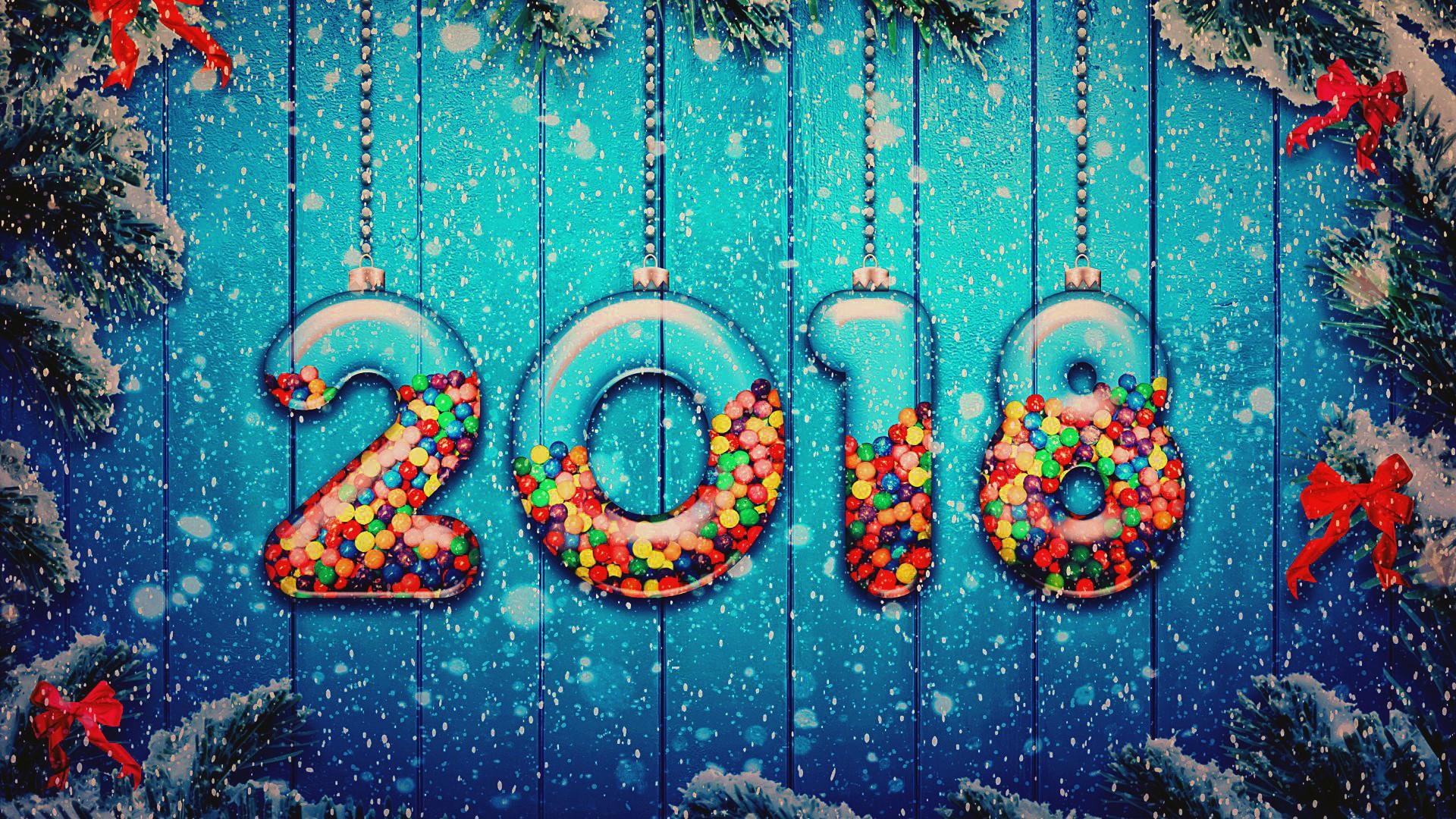 1080P, decoration, new year, 2018, happy new year, snow, HD Wallpaper