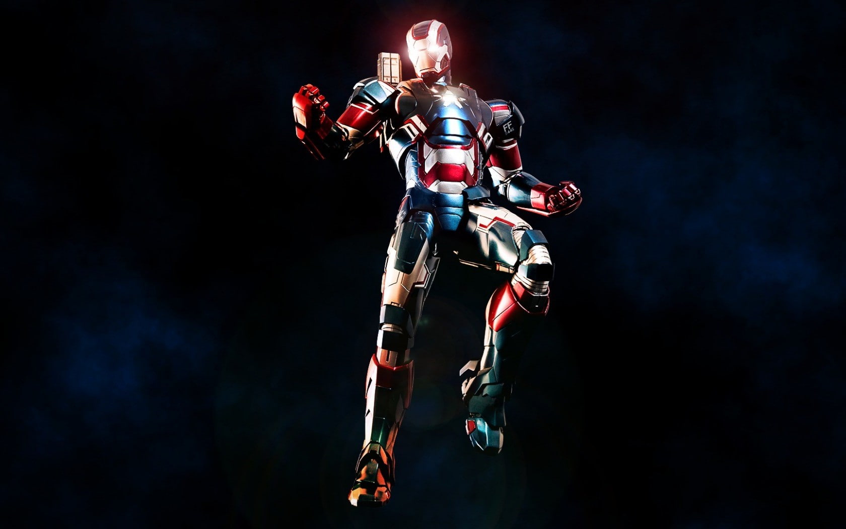 no people, 720P, illuminated, human representation, studio shot, chrome, mid-air, representation, Marvel comics, futuristic, red, indoors, Iron patriot, HD Wallpaper