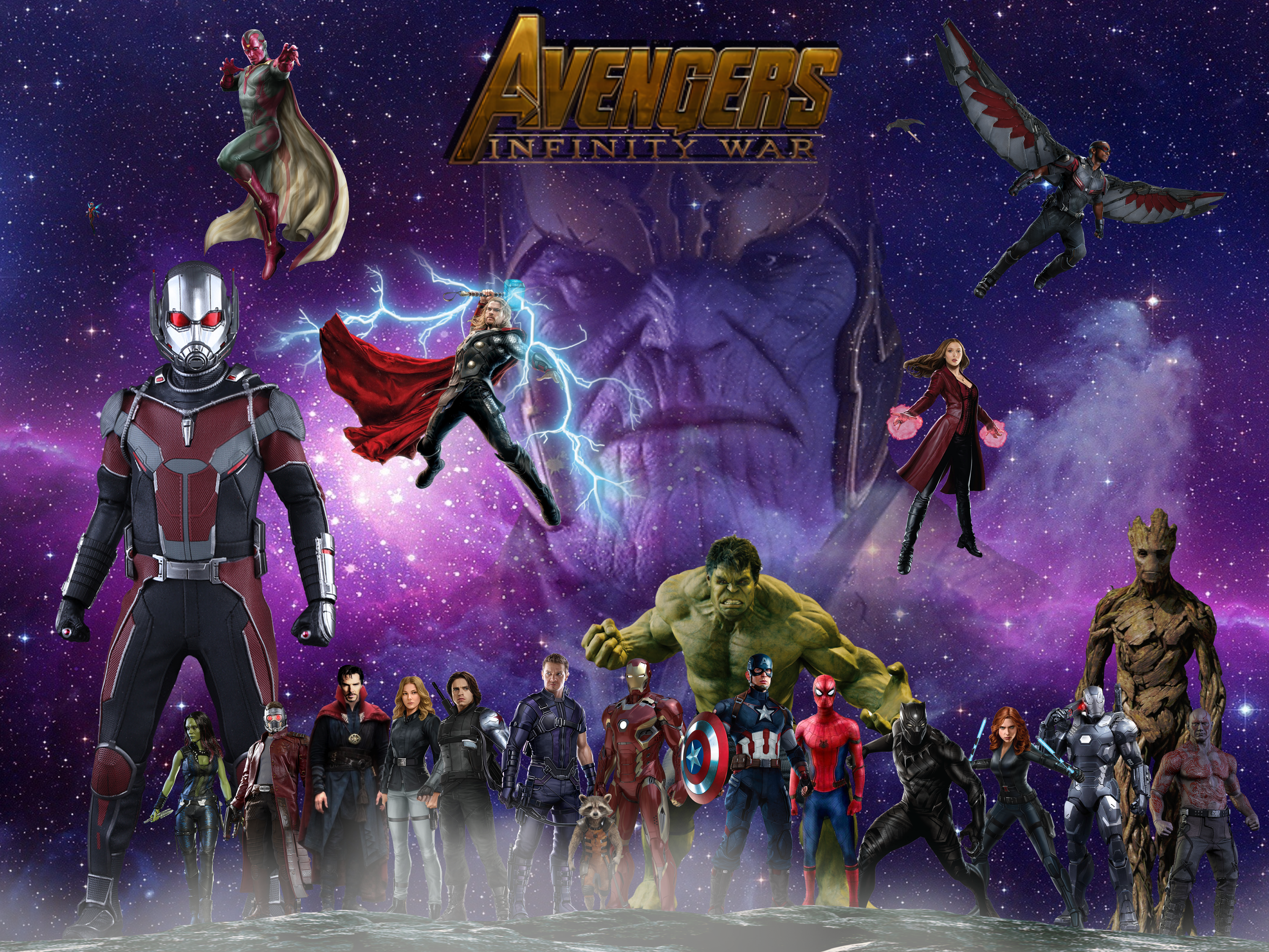 Iron Man, Ant-Man, Star Lord, Wanda Maximoff, 2K, Captain America, Black Panther (Marvel Comics), Avengers: Infinity War, Rocket Raccoon, Hulk, Falcon (Marvel Comics), HD Wallpaper