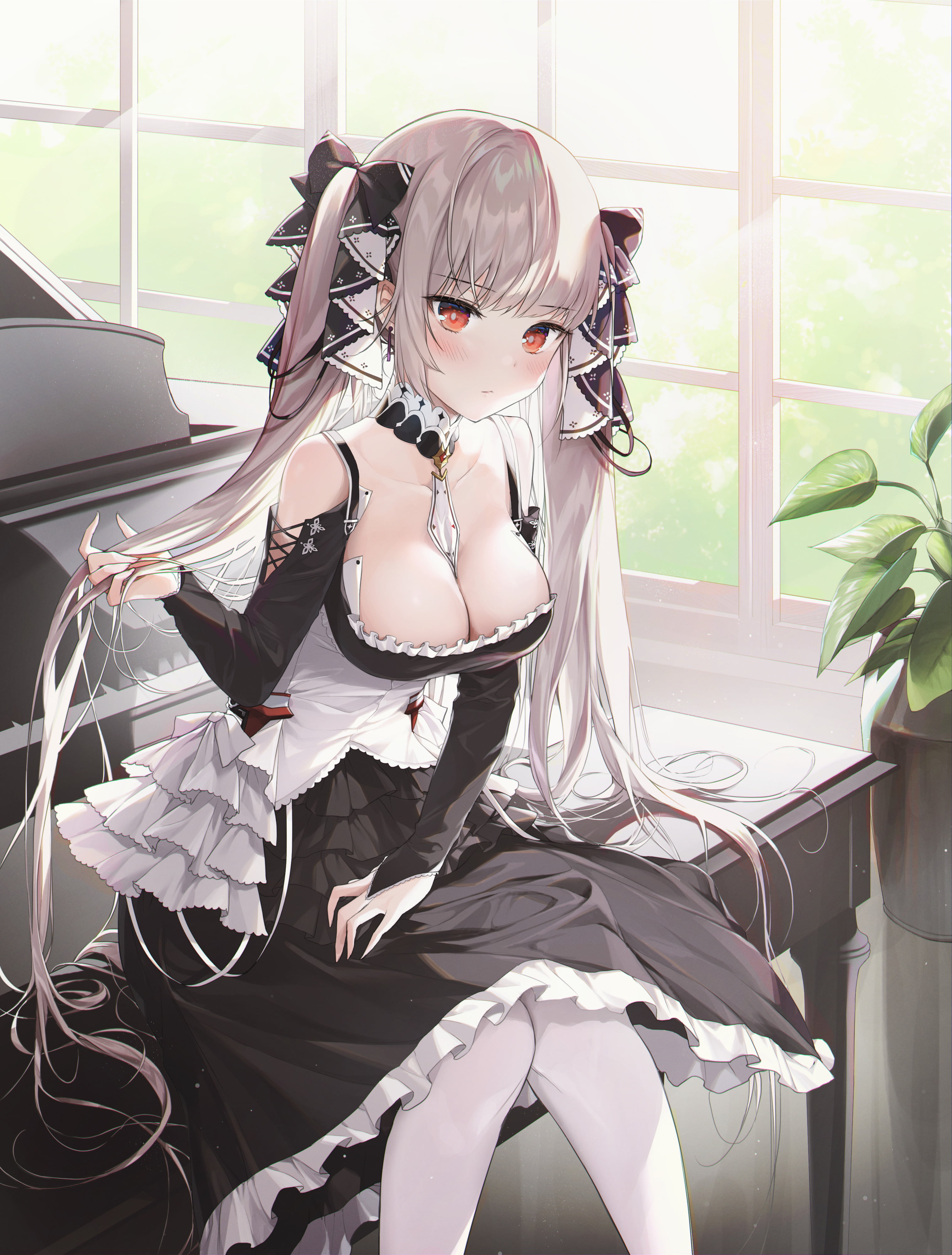 4K, Formidable (Azur Lane), long hair, anime girls, Azur Lane, Alpha (artist), cleavage, red eyes, Phone HD Wallpaper