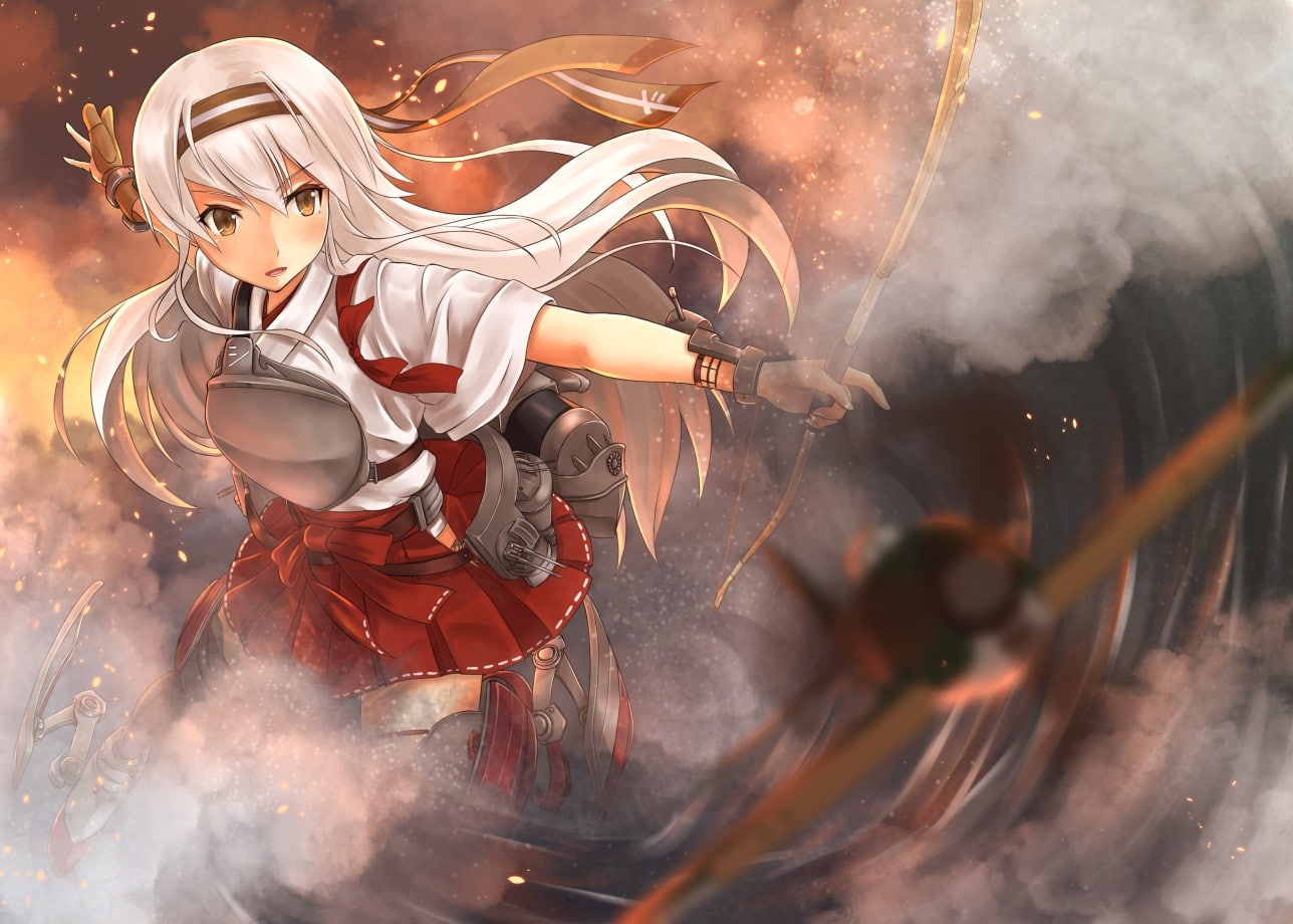 adult, motion, girls, indoors, working, women, occupation, waves, safety, 720P, people, thigh-highs, machinery, bow and arrow, real people, waist up, Kantai Collection, HD Wallpaper