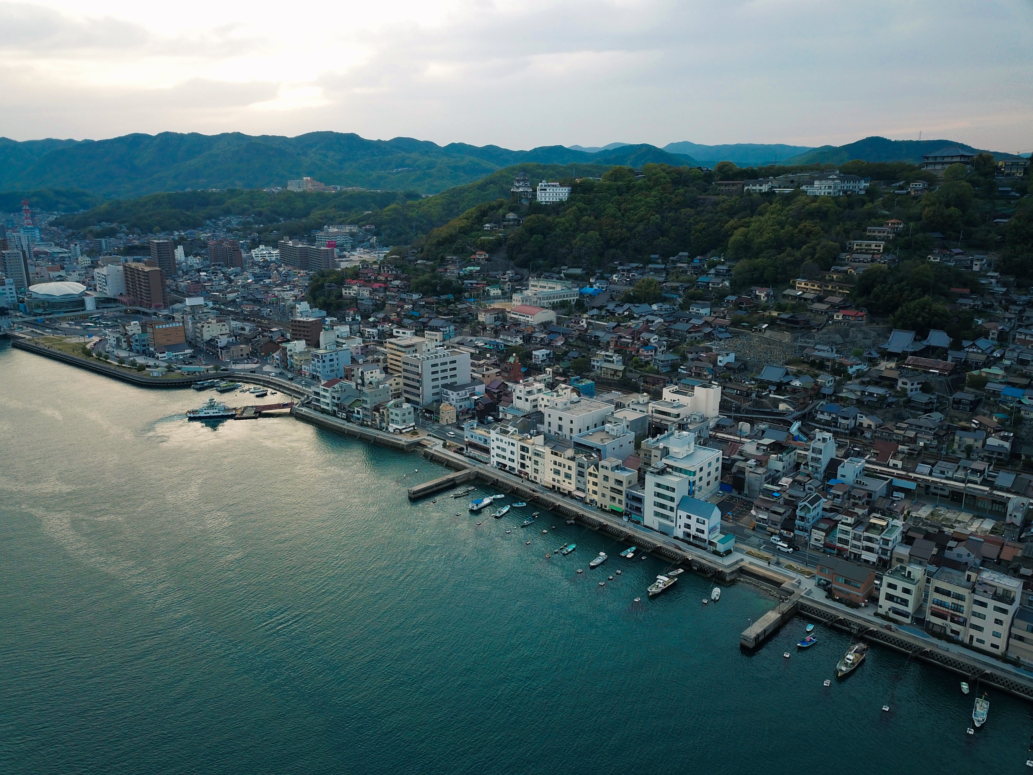 townscape, bay, built structure, onomichi-shi, city, drone, crowded, nature, architecture, outdoors, cityscape, building exterior, waterfront, boats, boats drone, HD Wallpaper