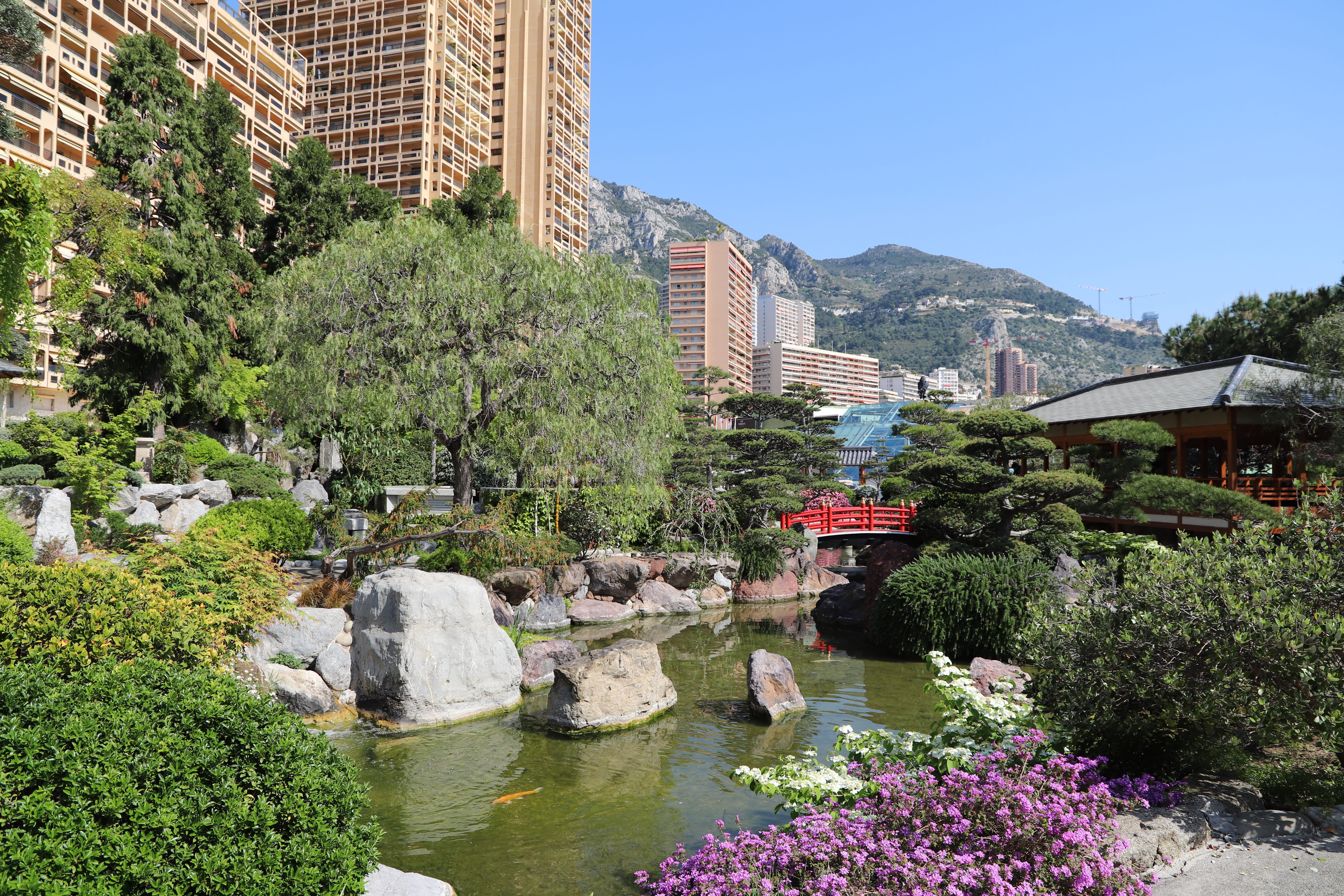 bro, sky, river, green color, plants, stone, building, built structure, incidental people, rock, small town, the french riviera, panoramic, japanese garden, HD Wallpaper