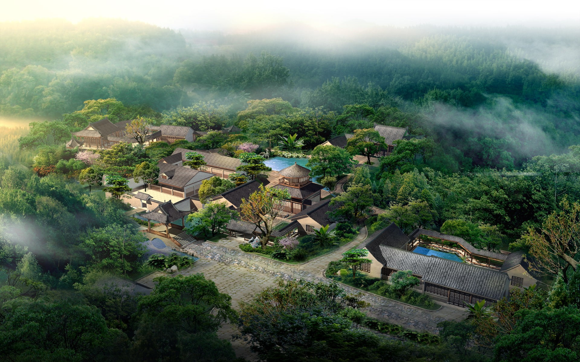 1080P, Japanese, landscapes, view, architecture, 3d, town, cities, HD Wallpaper